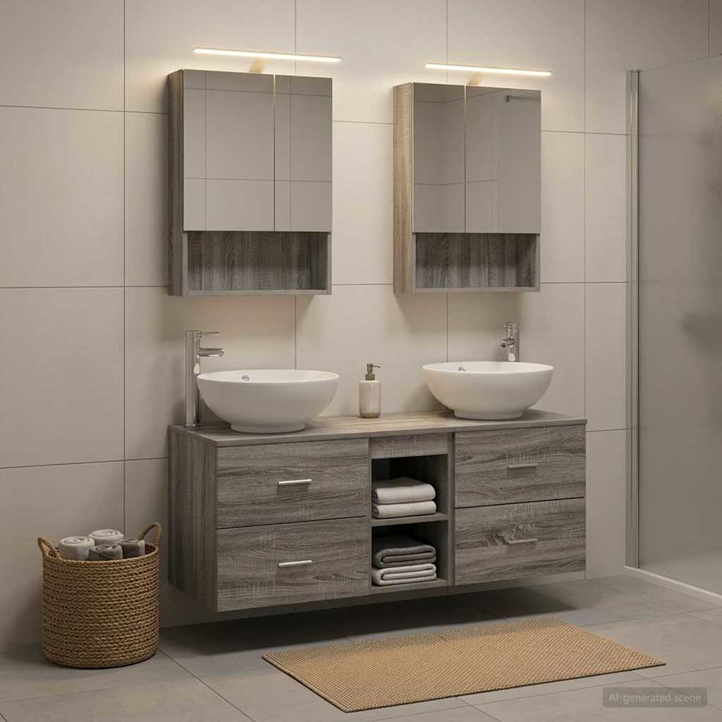 Badkamermeubelset 5 pcs Grijs Sonoma Bewerkt hout en glas is nu te koop bij PeponiXL, paradijselijk wonen!