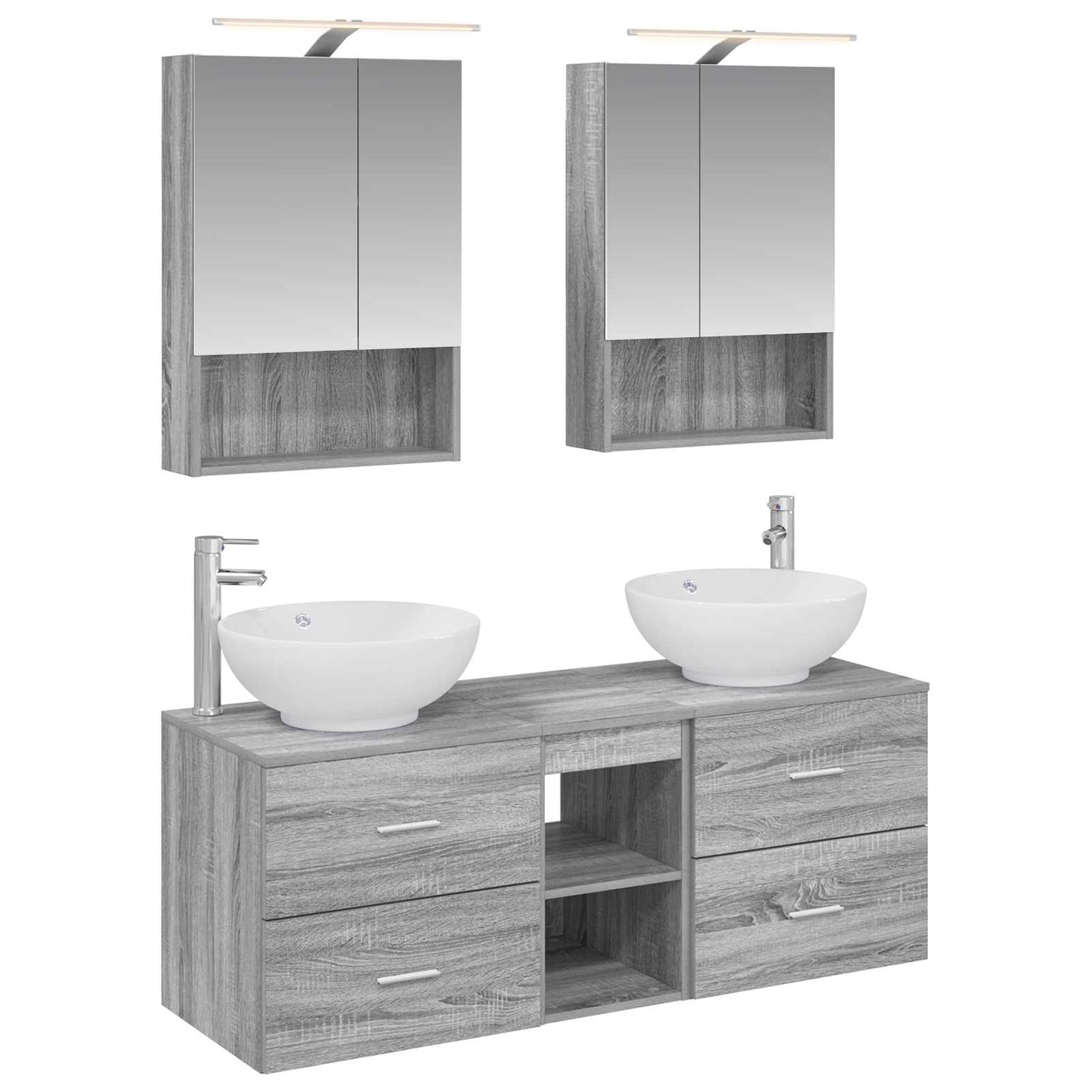 Badkamermeubelset 5 pcs Grijs Sonoma Bewerkt hout en glas is nu te koop bij PeponiXL, paradijselijk wonen!