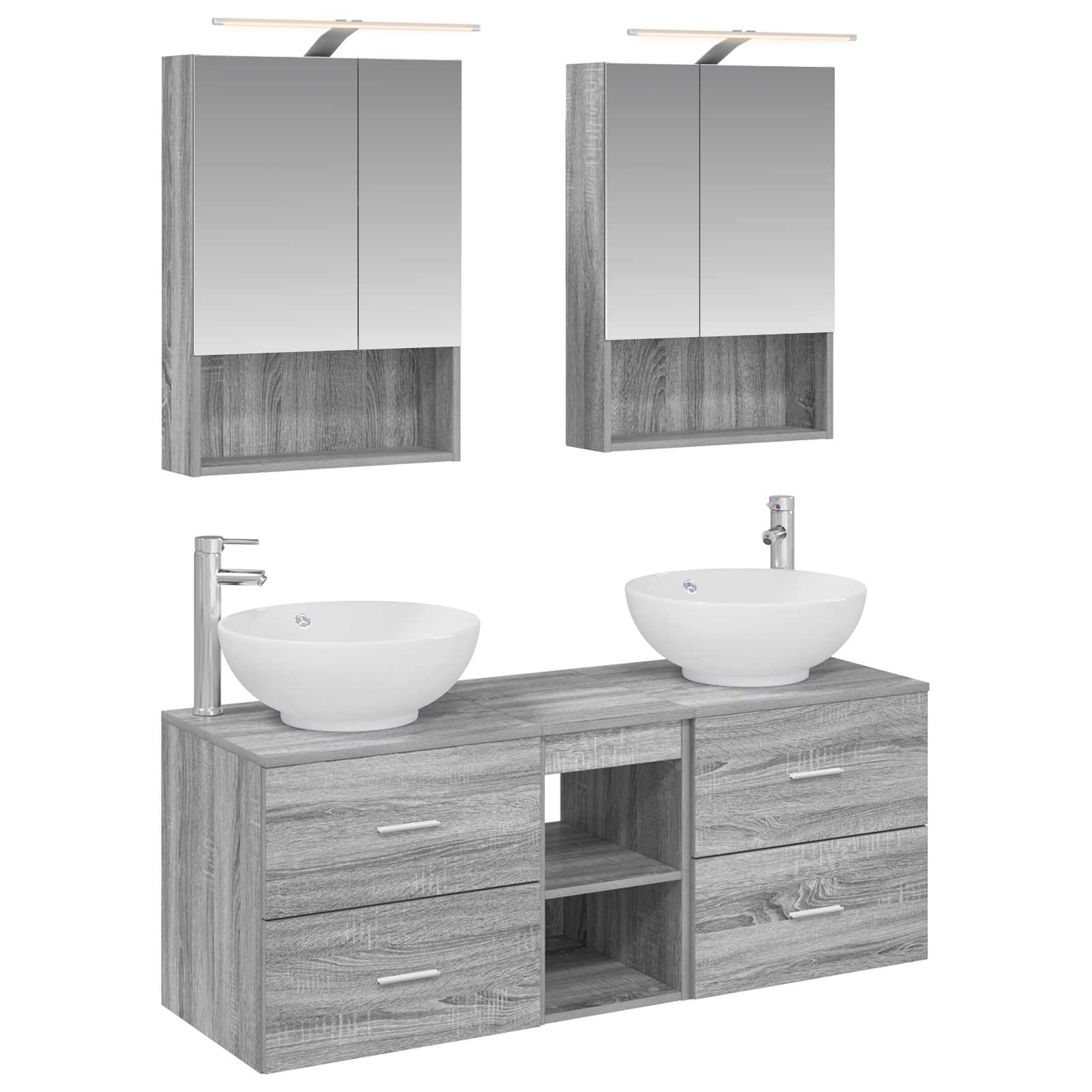 Badkamermeubelset 5 pcs Grijs Sonoma Bewerkt hout en glas is nu te koop bij PeponiXL, paradijselijk wonen!