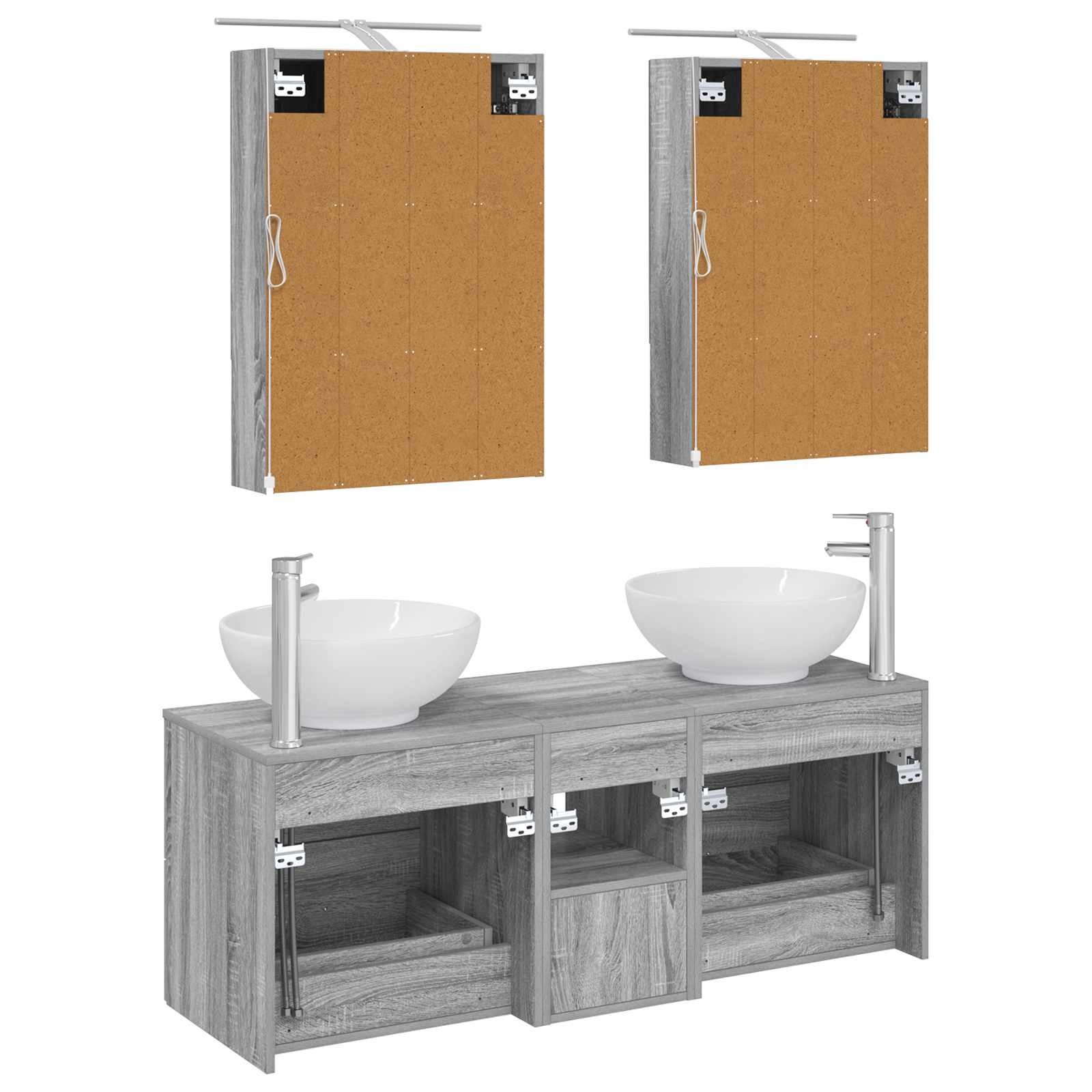 Badkamermeubelset 5 pcs Grijs Sonoma Bewerkt hout en glas is nu te koop bij PeponiXL, paradijselijk wonen!