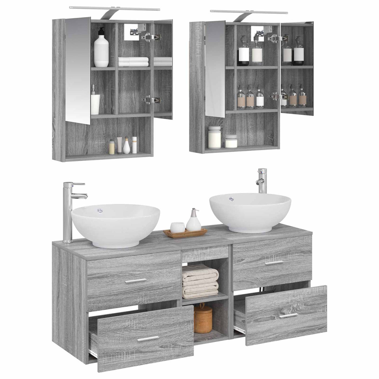 Badkamermeubelset 5 pcs Grijs Sonoma Bewerkt hout en glas is nu te koop bij PeponiXL, paradijselijk wonen!