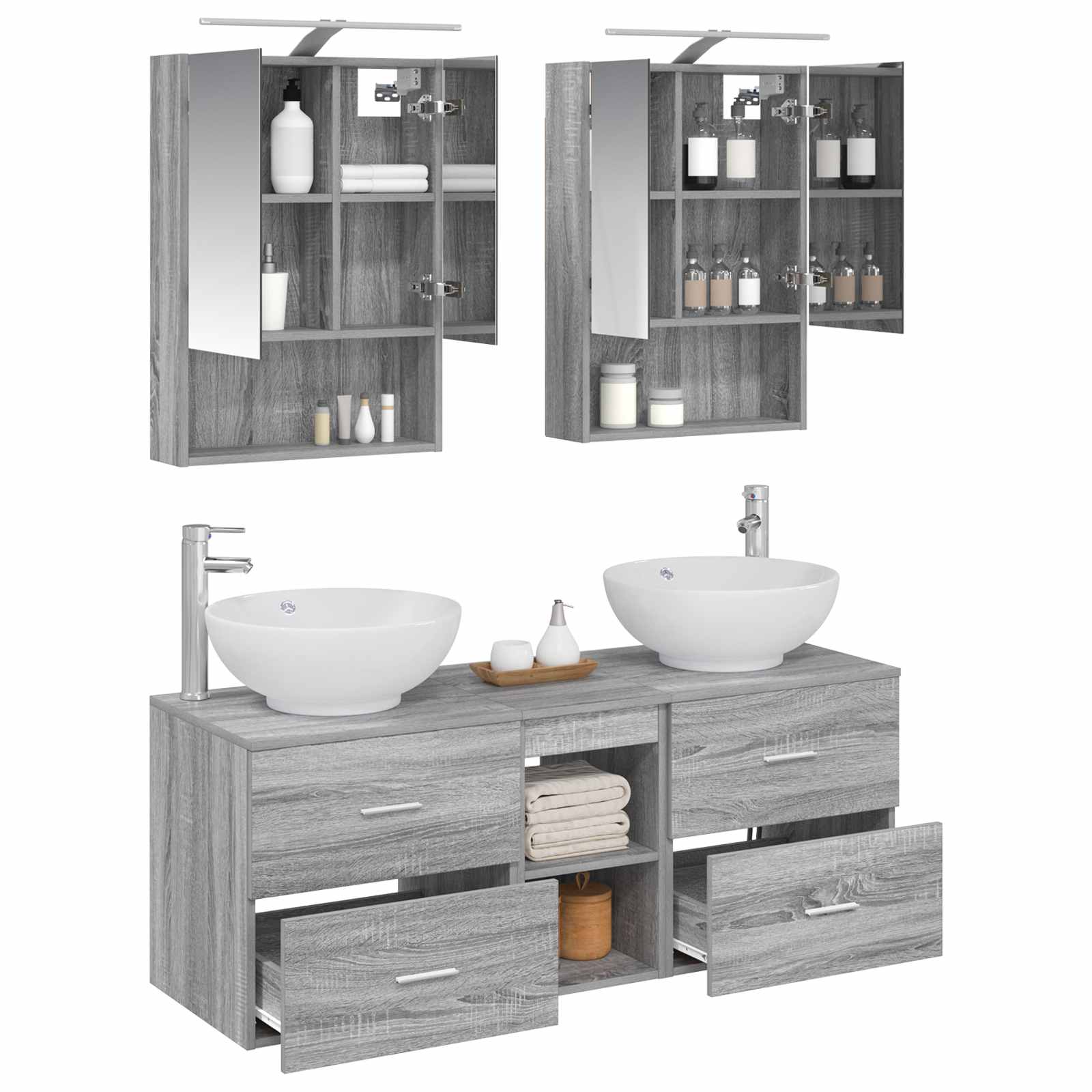 Badkamermeubelset 5 pcs Grijs Sonoma Bewerkt hout en glas is nu te koop bij PeponiXL, paradijselijk wonen!