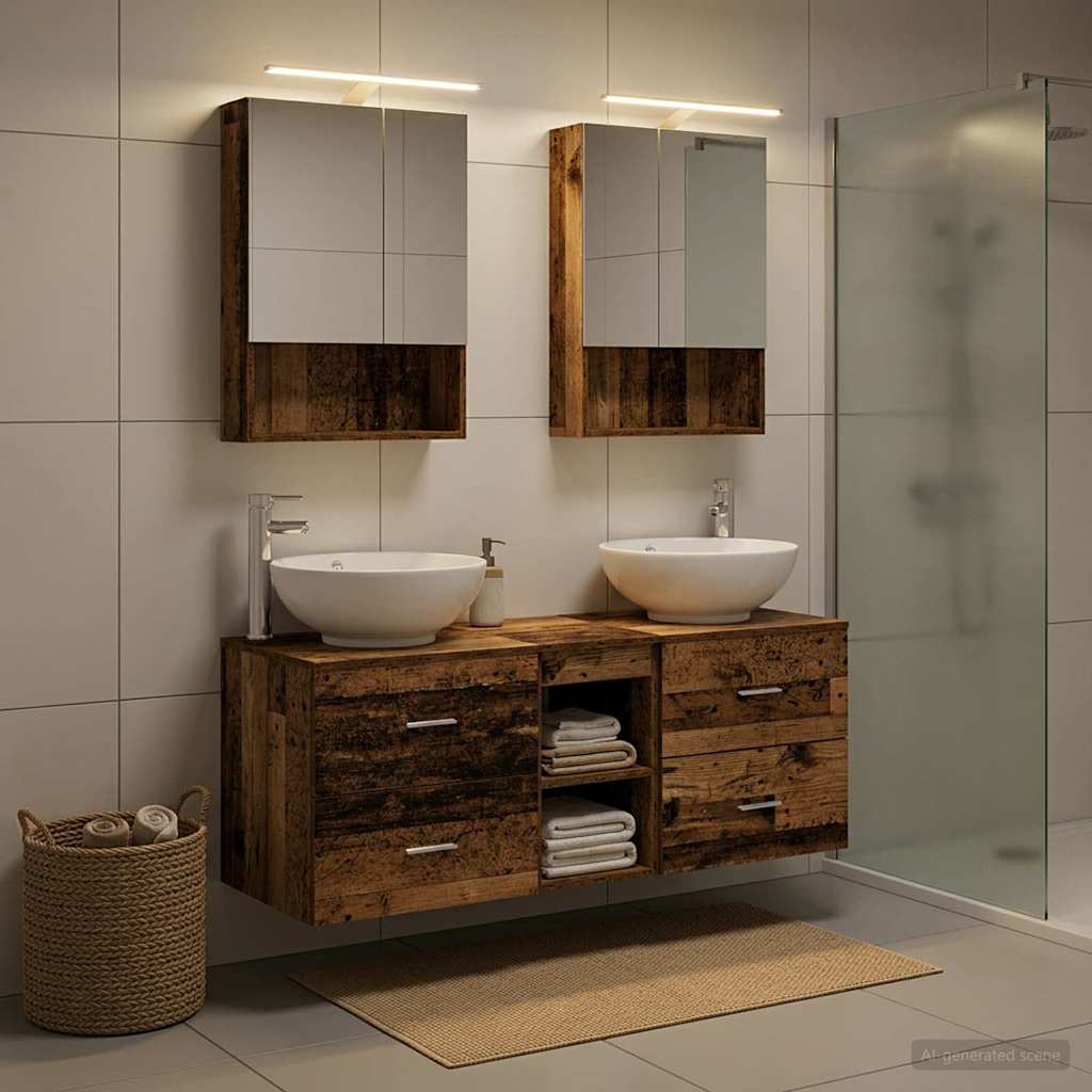 Badkamermeubelset 5 pcs Oud hout Bewerkt hout en glas is nu te koop bij PeponiXL, paradijselijk wonen!