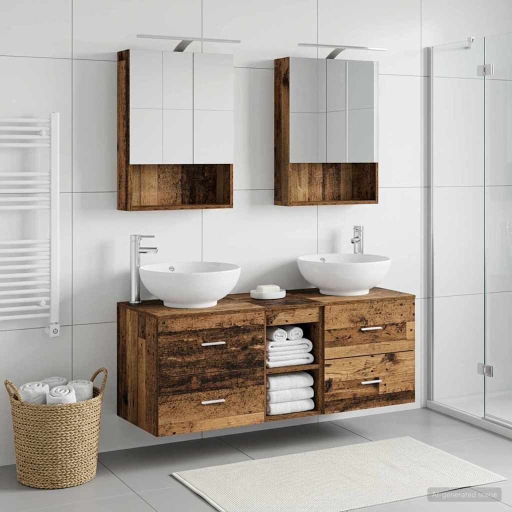 Badkamermeubelset 5 pcs Oud hout Bewerkt hout en glas is nu te koop bij PeponiXL, paradijselijk wonen!
