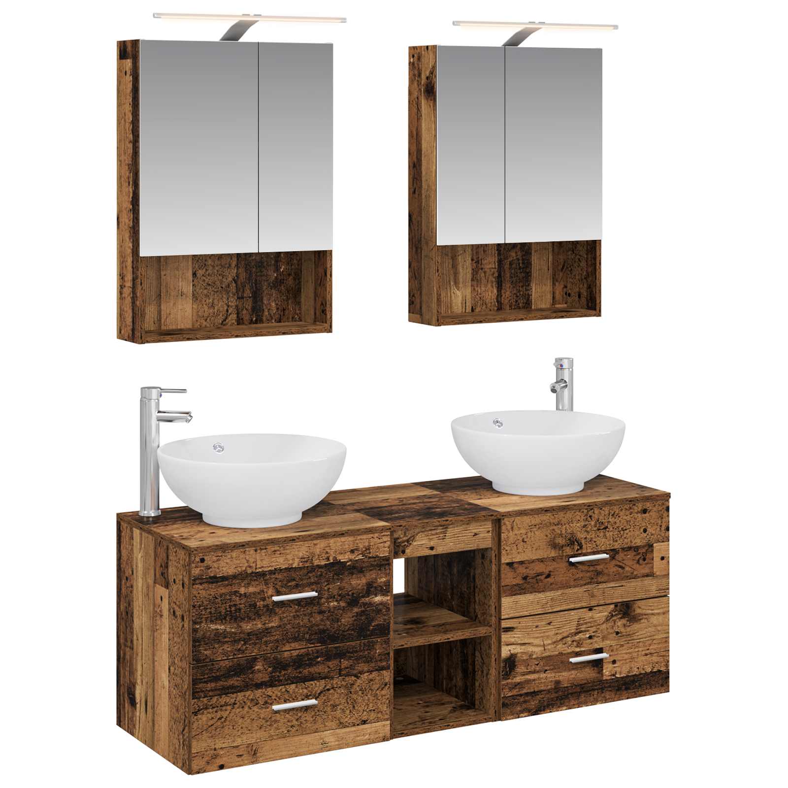 Badkamermeubelset 5 pcs Oud hout Bewerkt hout en glas is nu te koop bij PeponiXL, paradijselijk wonen!