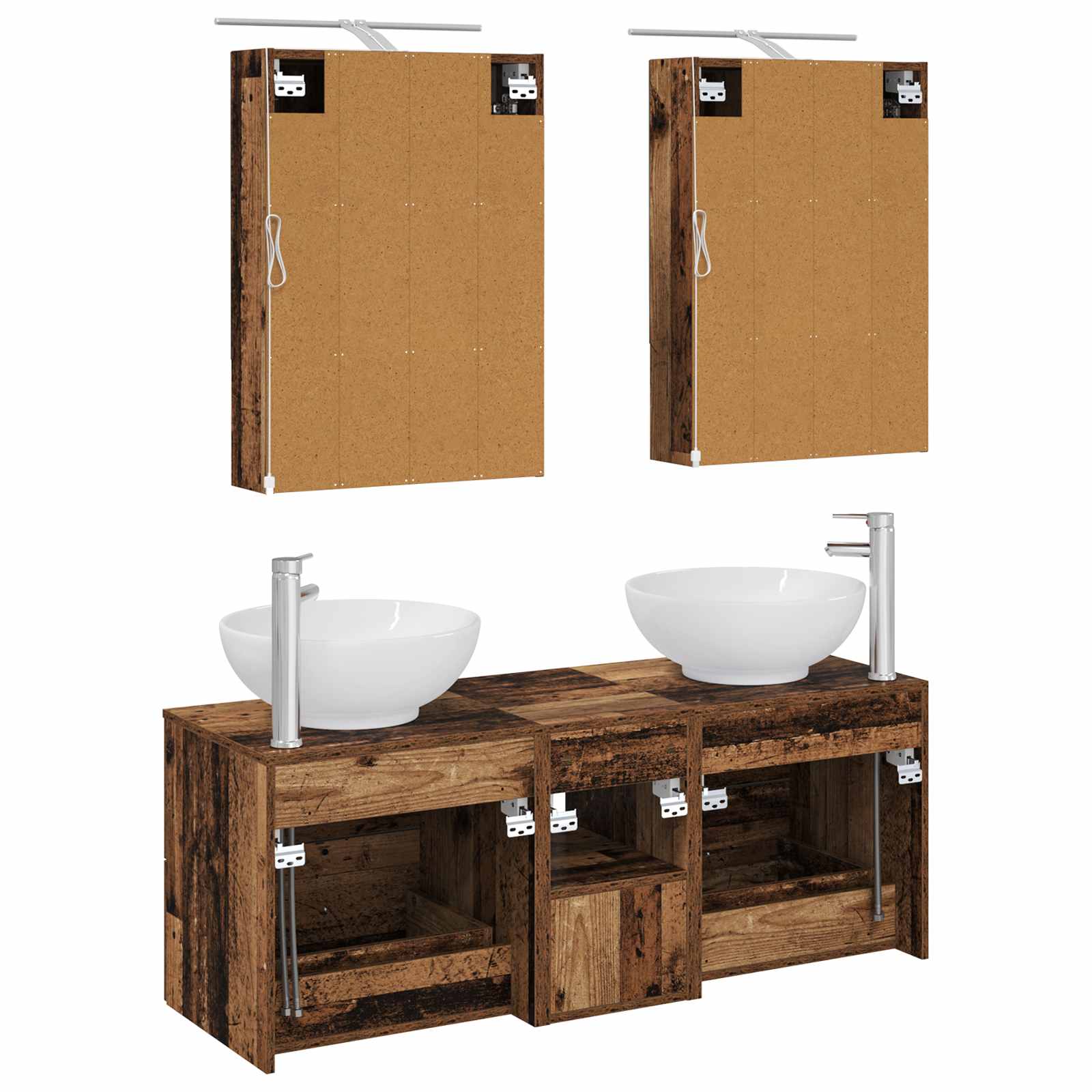 Badkamermeubelset 5 pcs Oud hout Bewerkt hout en glas is nu te koop bij PeponiXL, paradijselijk wonen!