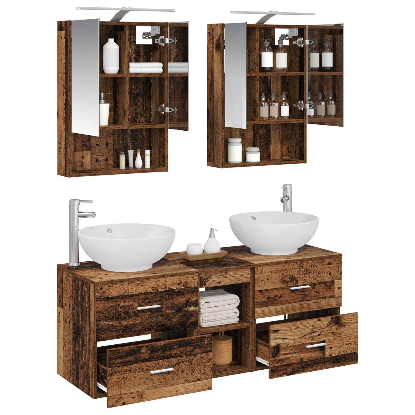 Badkamermeubelset 5 pcs Oud hout Bewerkt hout en glas is nu te koop bij PeponiXL, paradijselijk wonen!