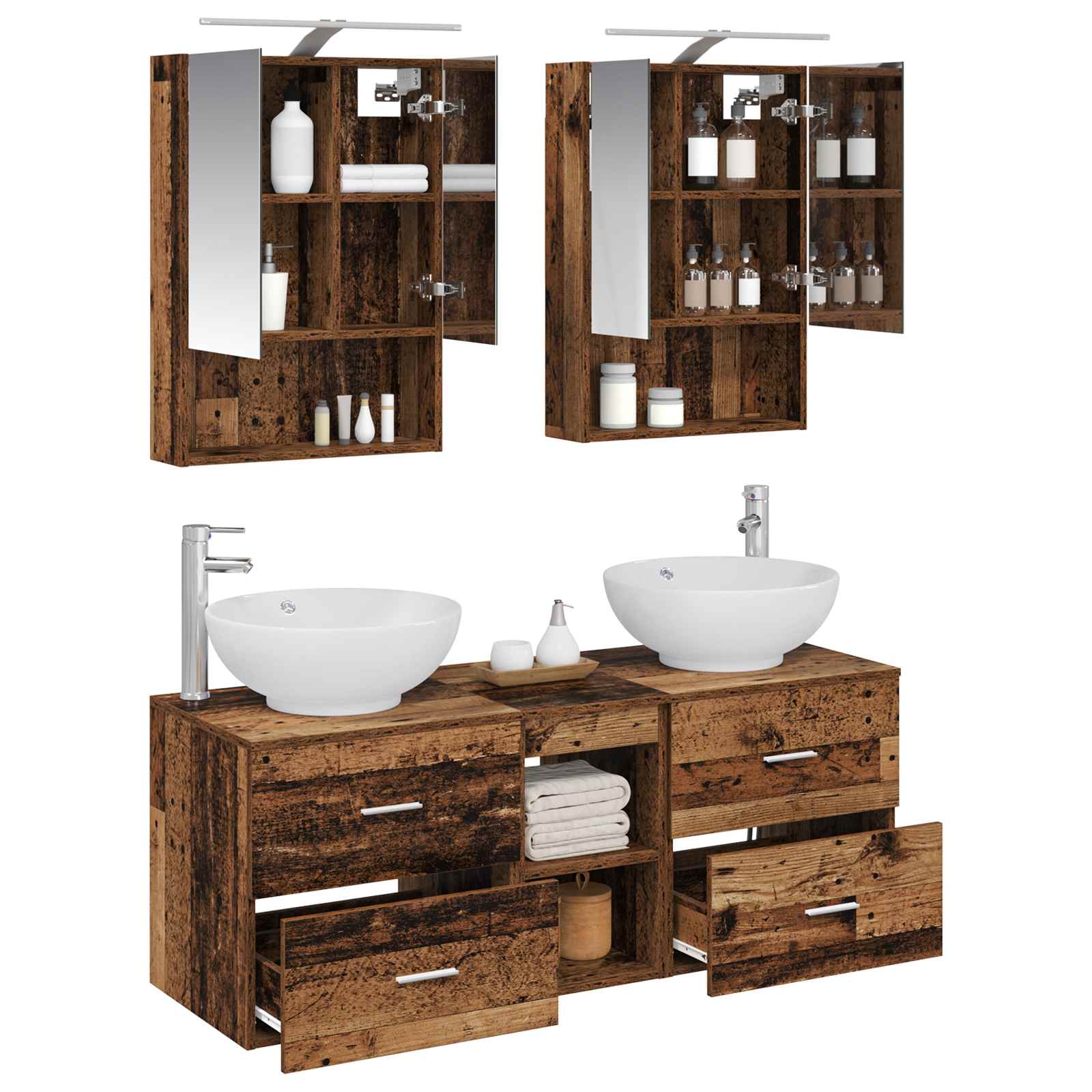 Badkamermeubelset 5 pcs Oud hout Bewerkt hout en glas is nu te koop bij PeponiXL, paradijselijk wonen!