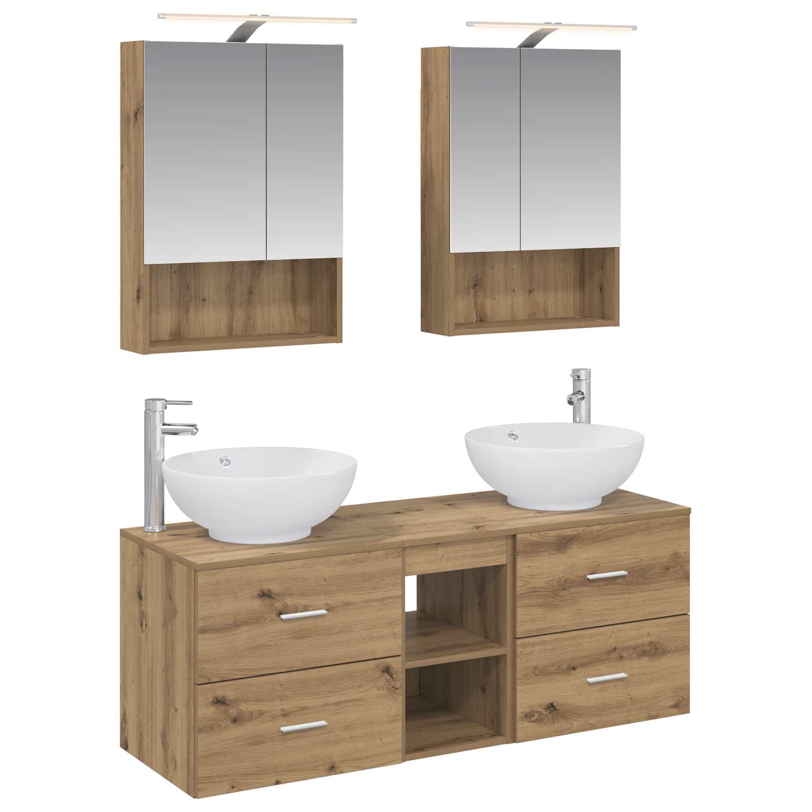 Badkamermeubelset 5 st Artisanaal eiken Bewerkt hout en glas is nu te koop bij PeponiXL, paradijselijk wonen!