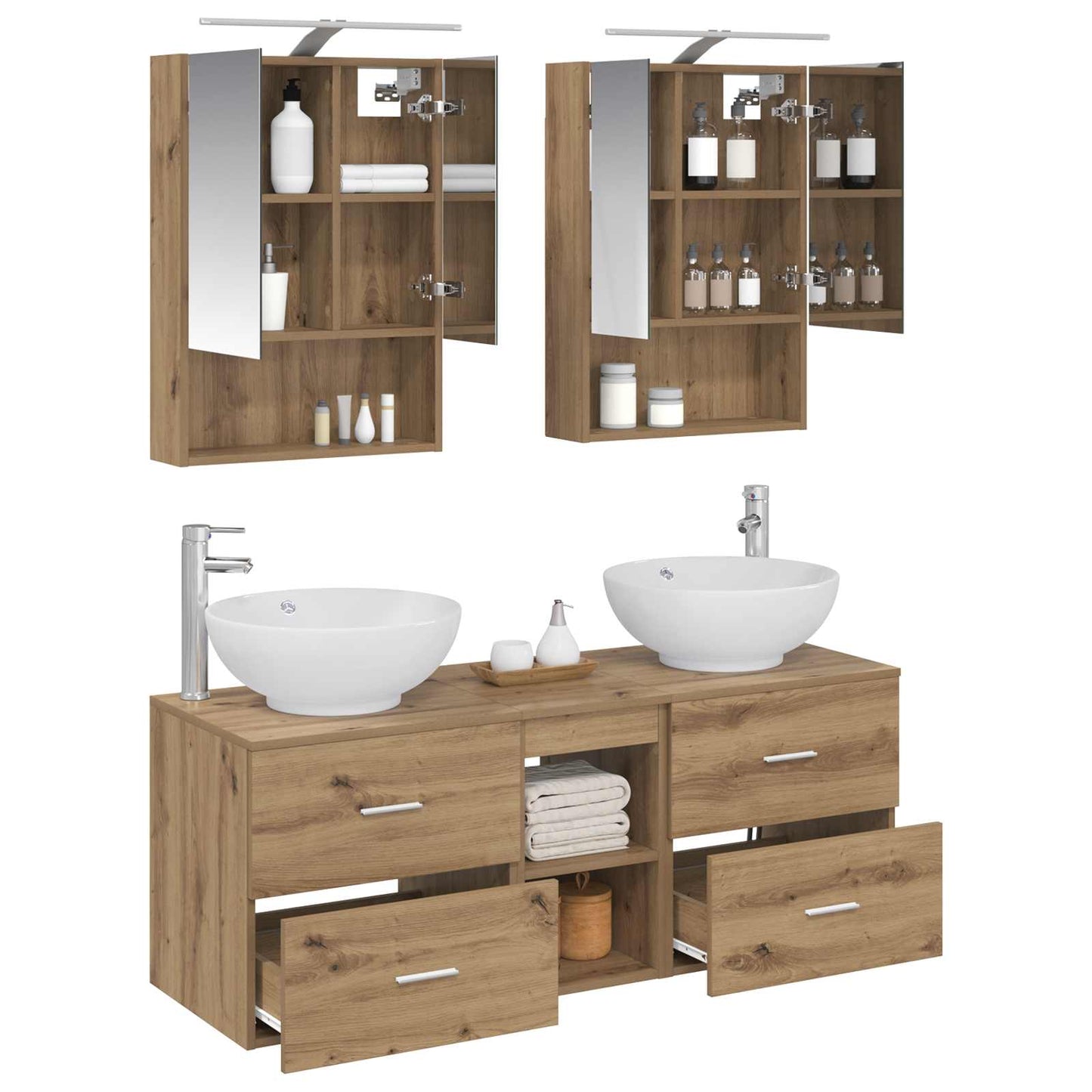 Badkamermeubelset 5 st Artisanaal eiken Bewerkt hout en glas is nu te koop bij PeponiXL, paradijselijk wonen!