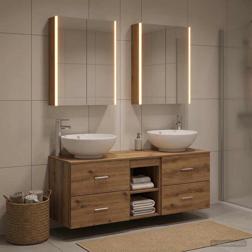 Badkamermeubelset 5 st Artisanaal eiken Bewerkt hout en glas is nu te koop bij PeponiXL, paradijselijk wonen!