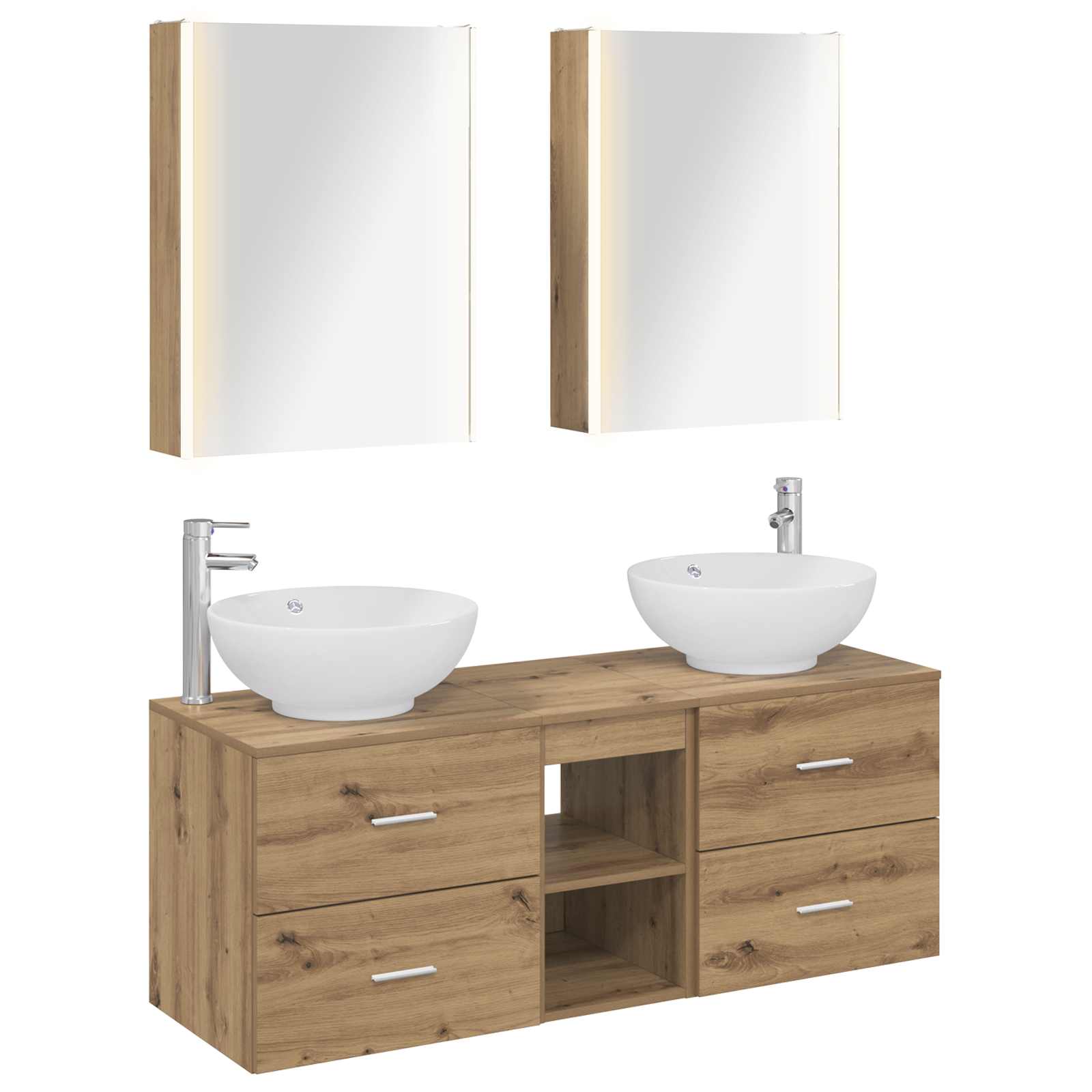 Badkamermeubelset 5 st Artisanaal eiken Bewerkt hout en glas is nu te koop bij PeponiXL, paradijselijk wonen!