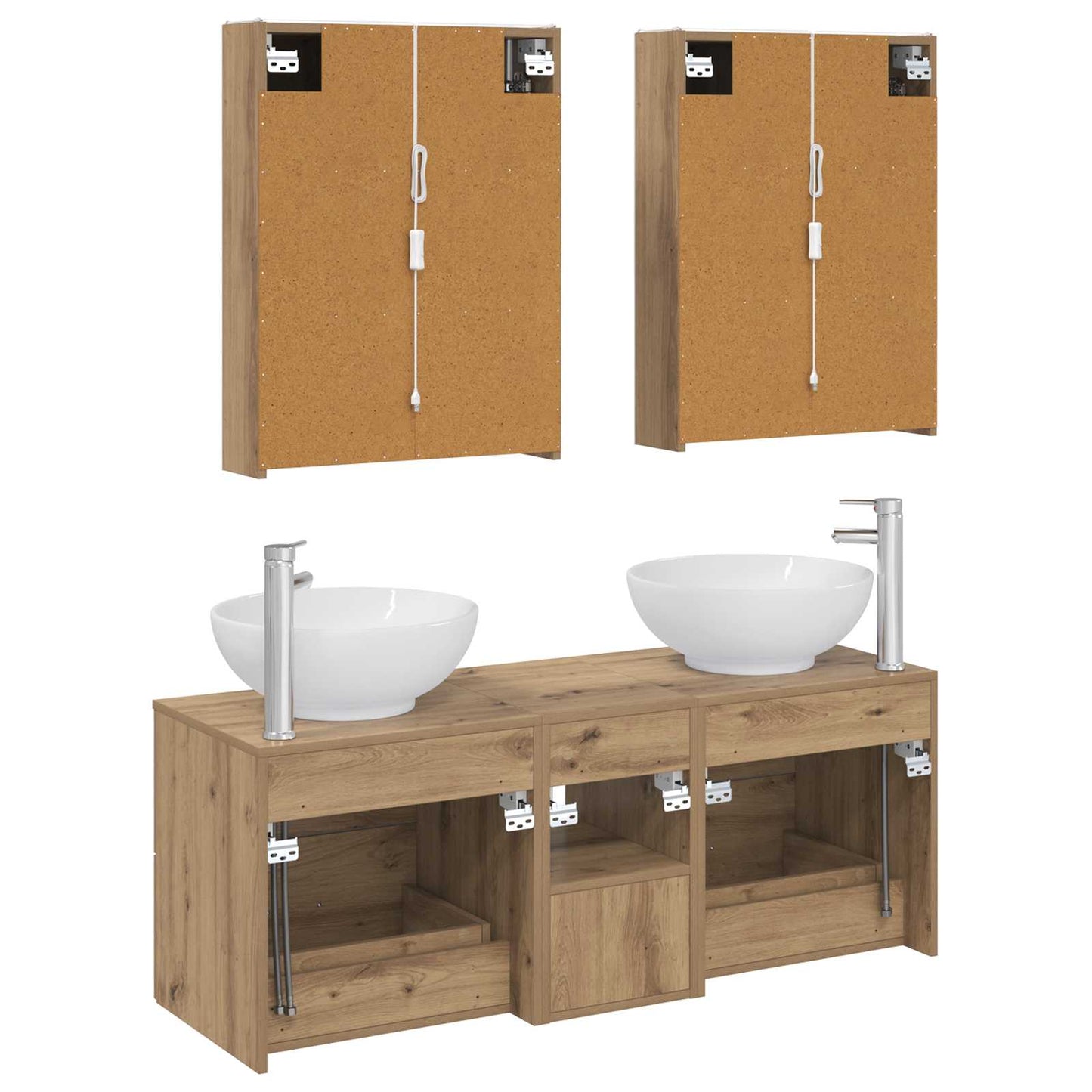 Badkamermeubelset 5 st Artisanaal eiken Bewerkt hout en glas is nu te koop bij PeponiXL, paradijselijk wonen!