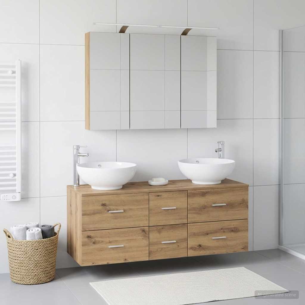 Badkamermeubelset 4 st Artisanaal eiken Bewerkt hout en glas is nu te koop bij PeponiXL, paradijselijk wonen!