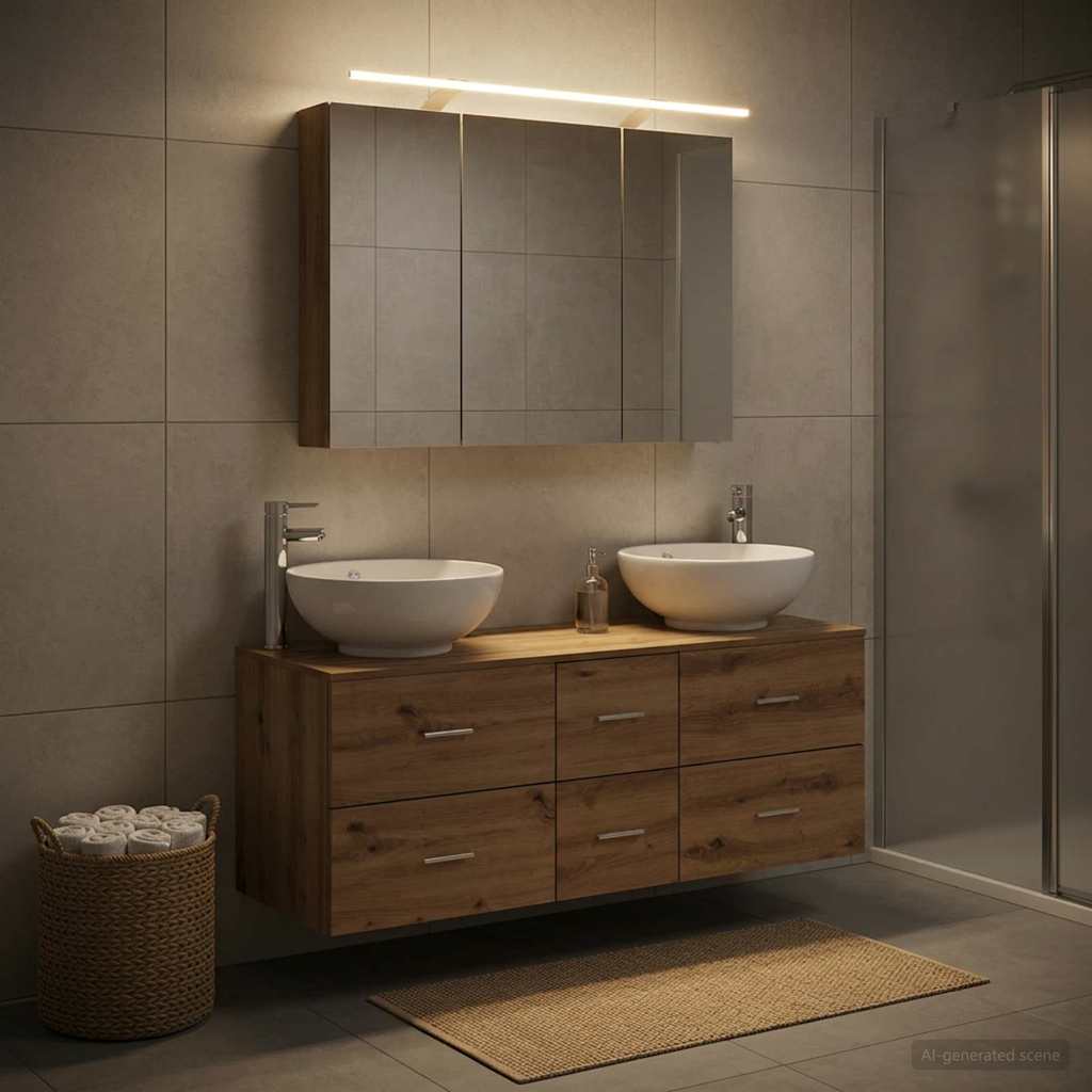Badkamermeubelset 4 st Artisanaal eiken Bewerkt hout en glas is nu te koop bij PeponiXL, paradijselijk wonen!