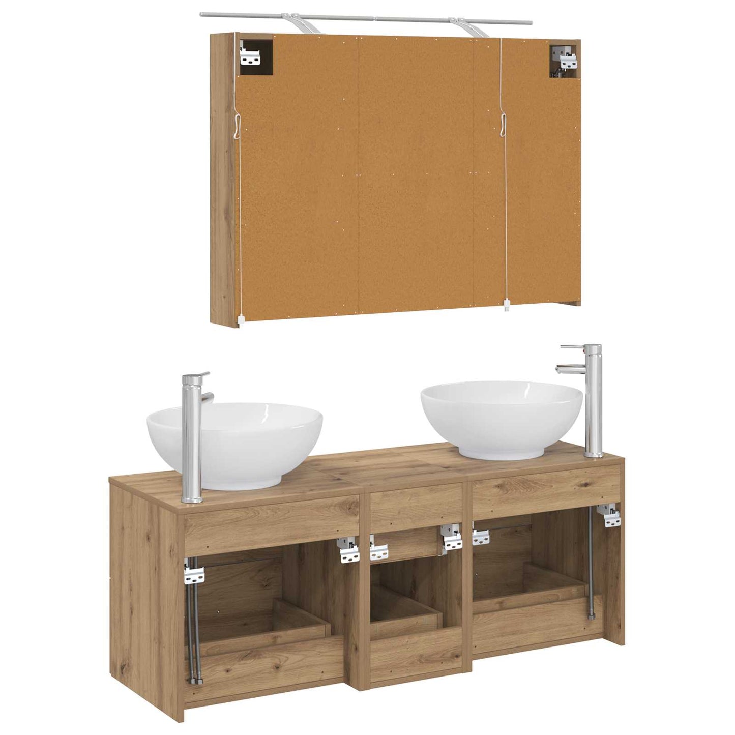 Badkamermeubelset 4 st Artisanaal eiken Bewerkt hout en glas is nu te koop bij PeponiXL, paradijselijk wonen!