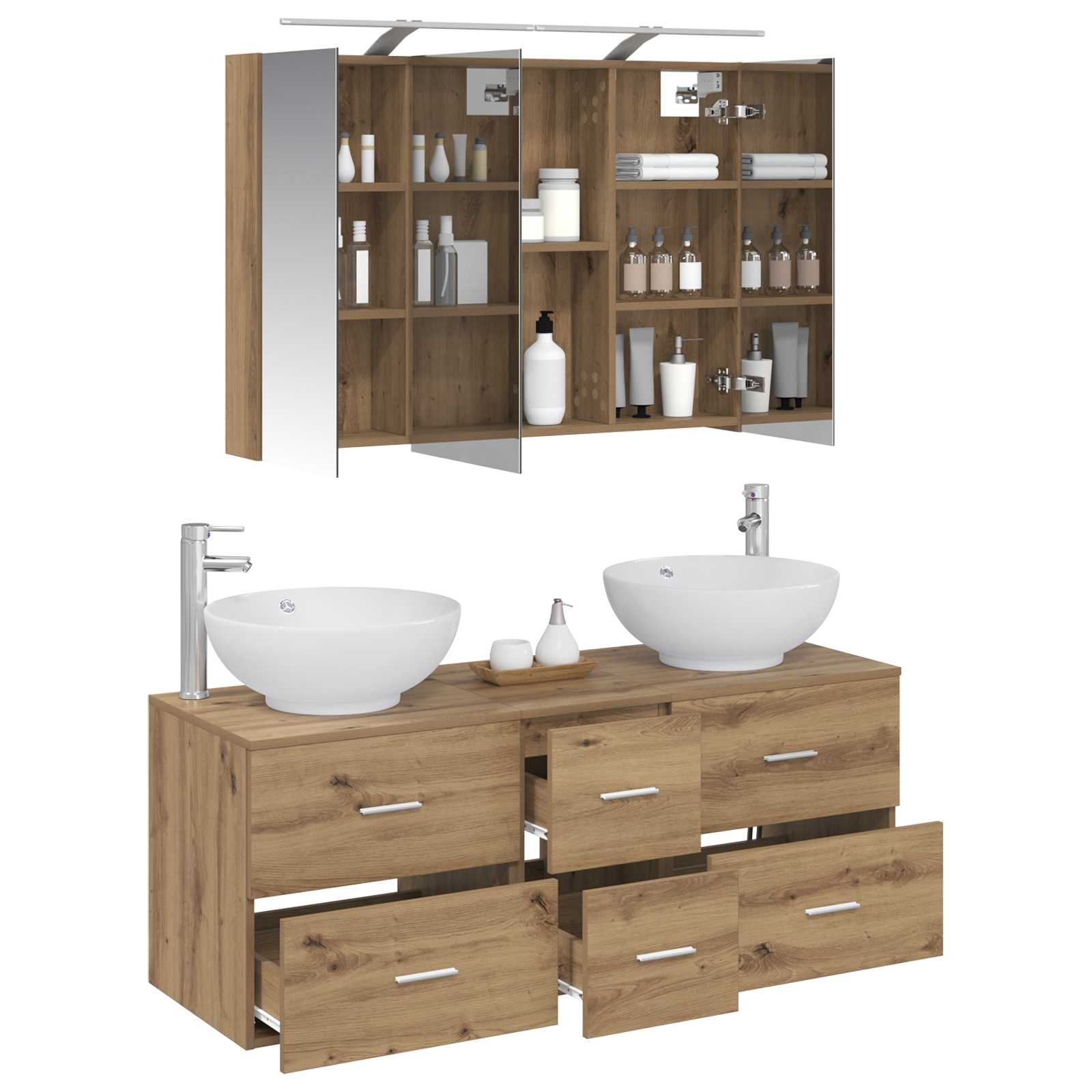 Badkamermeubelset 4 st Artisanaal eiken Bewerkt hout en glas is nu te koop bij PeponiXL, paradijselijk wonen!