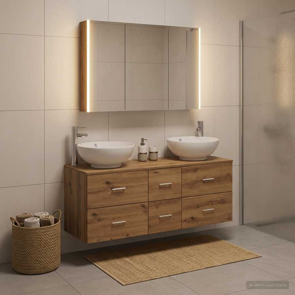 Badkamermeubelset 4 st Artisanaal eiken Bewerkt hout en glas is nu te koop bij PeponiXL, paradijselijk wonen!