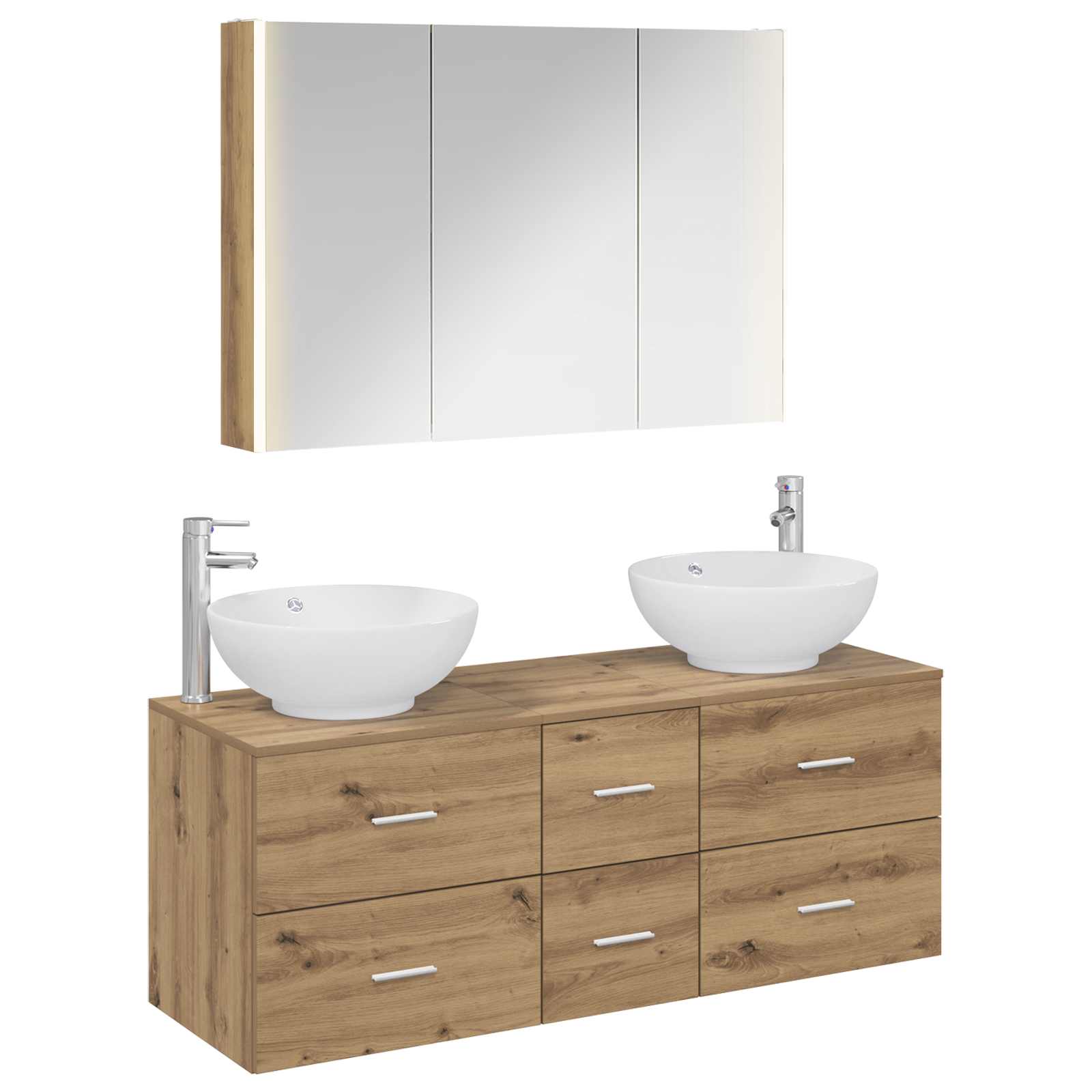 Badkamermeubelset 4 st Artisanaal eiken Bewerkt hout en glas is nu te koop bij PeponiXL, paradijselijk wonen!