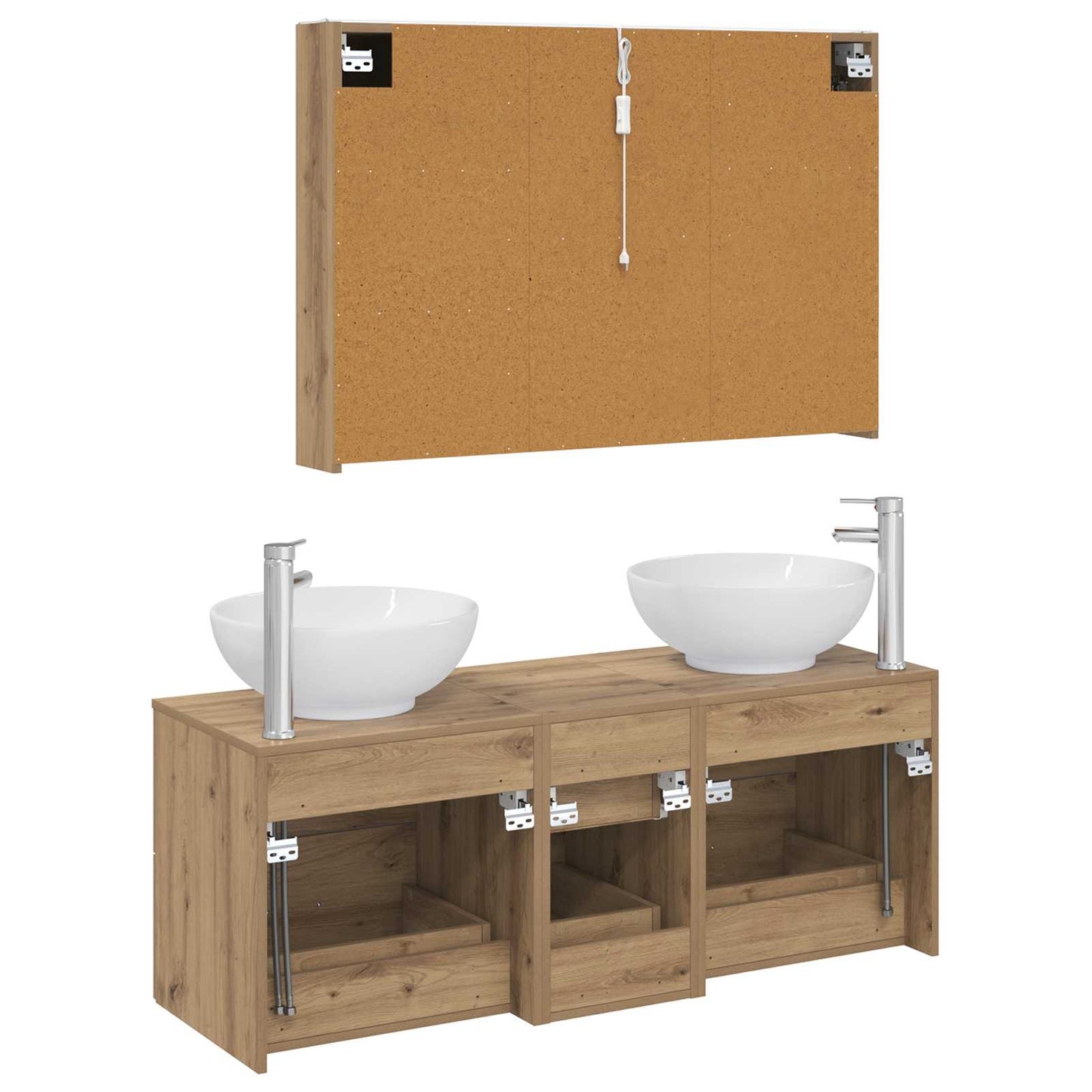 Badkamermeubelset 4 st Artisanaal eiken Bewerkt hout en glas is nu te koop bij PeponiXL, paradijselijk wonen!