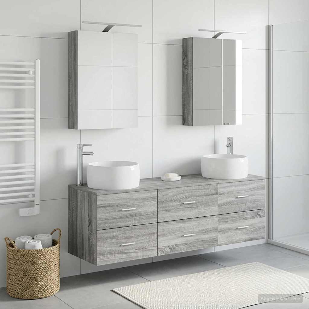 Badkamermeubelset 5 pcs Grijs Sonoma Bewerkt hout en glas is nu te koop bij PeponiXL, paradijselijk wonen!