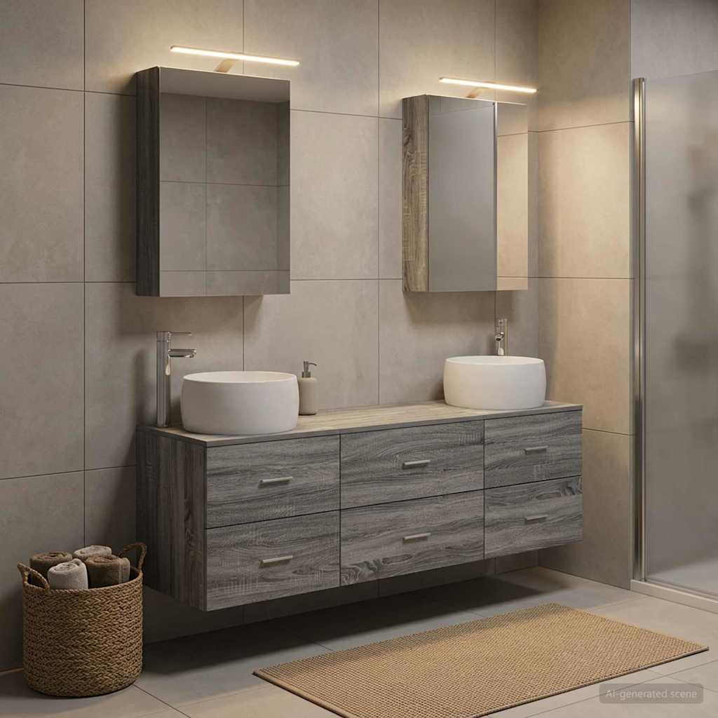 Badkamermeubelset 5 pcs Grijs Sonoma Bewerkt hout en glas is nu te koop bij PeponiXL, paradijselijk wonen!