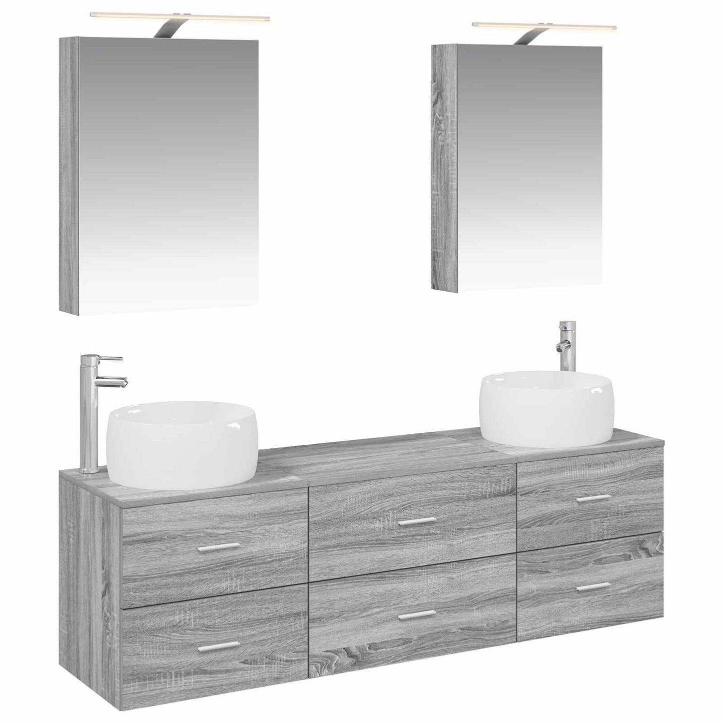 Badkamermeubelset 5 pcs Grijs Sonoma Bewerkt hout en glas is nu te koop bij PeponiXL, paradijselijk wonen!