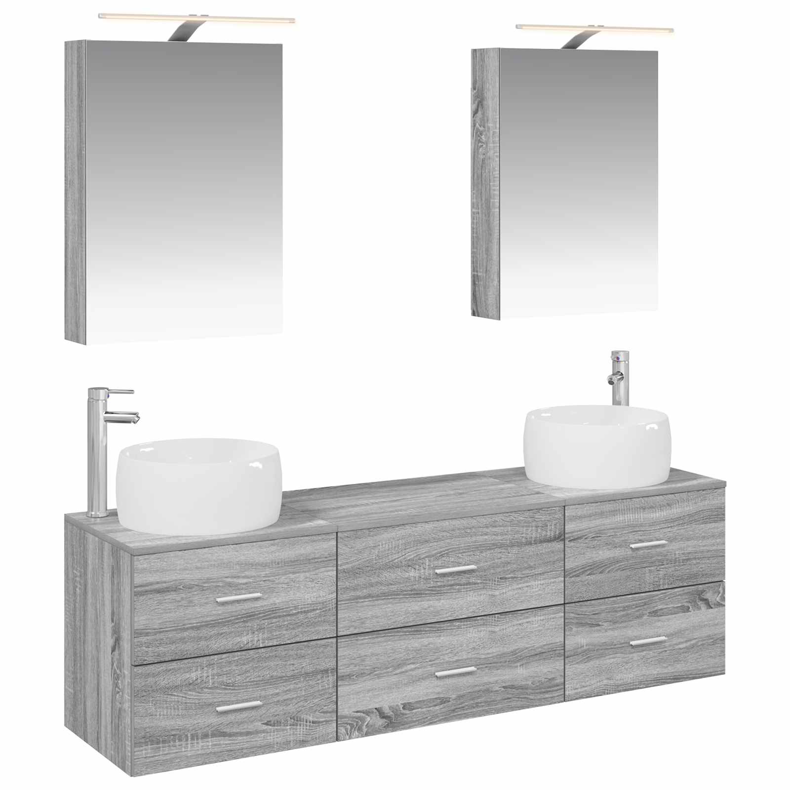 Badkamermeubelset 5 pcs Grijs Sonoma Bewerkt hout en glas is nu te koop bij PeponiXL, paradijselijk wonen!