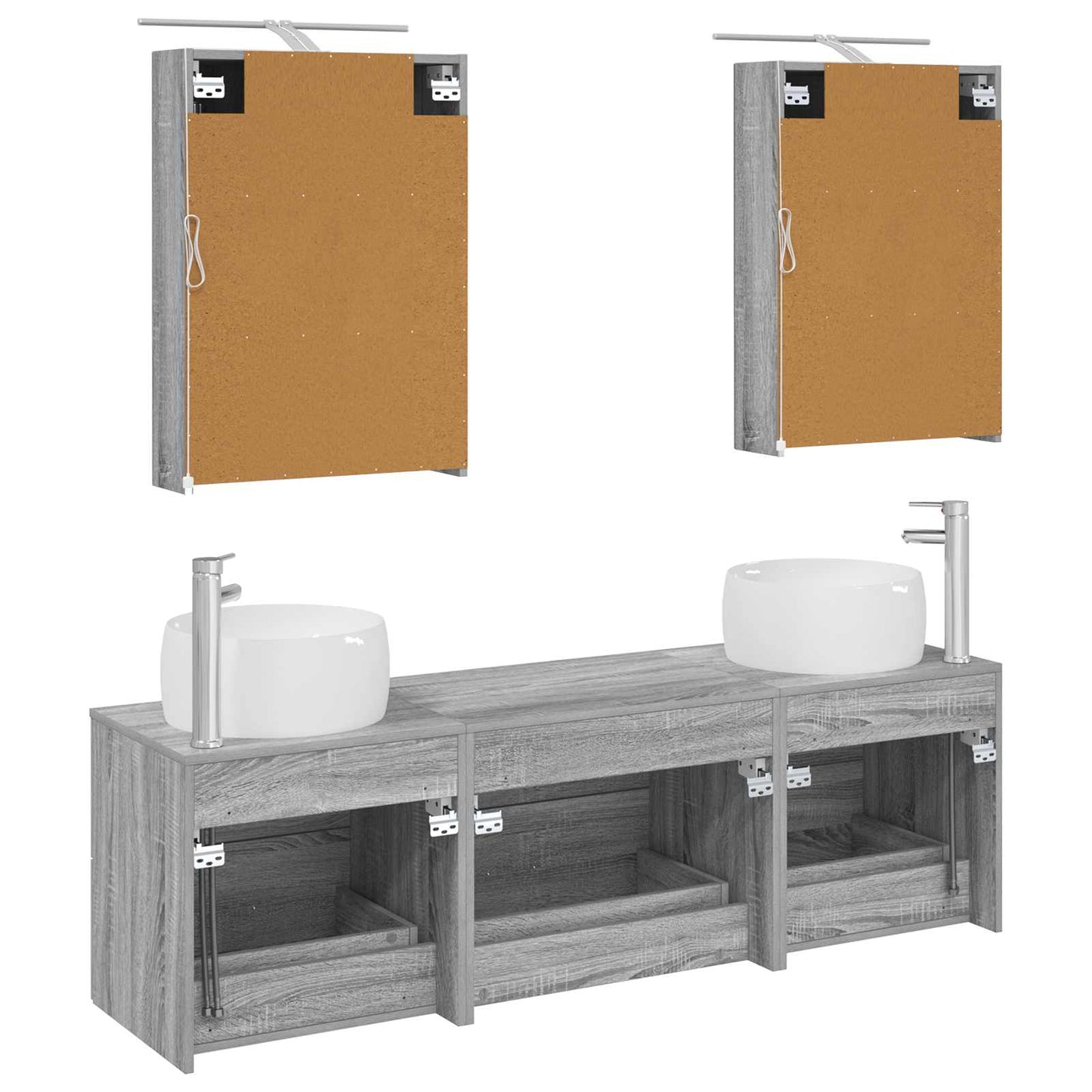 Badkamermeubelset 5 pcs Grijs Sonoma Bewerkt hout en glas is nu te koop bij PeponiXL, paradijselijk wonen!