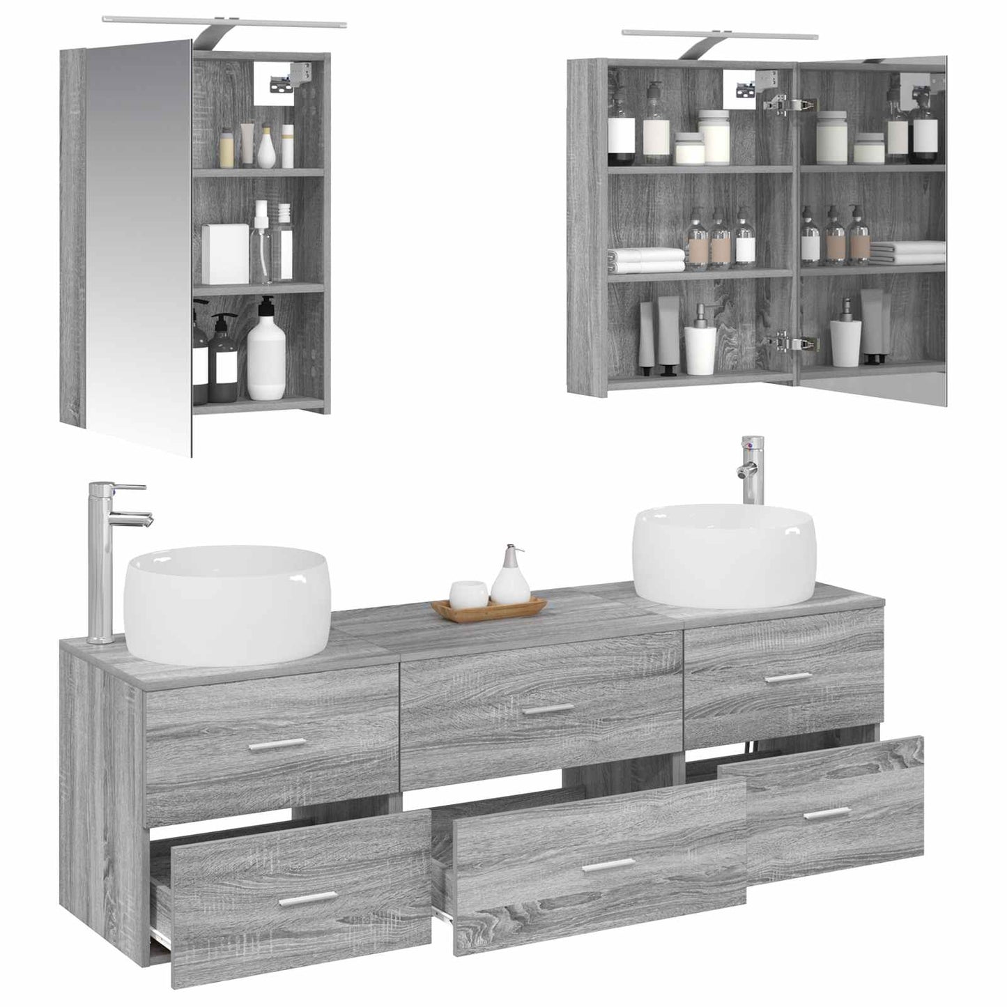Badkamermeubelset 5 pcs Grijs Sonoma Bewerkt hout en glas is nu te koop bij PeponiXL, paradijselijk wonen!