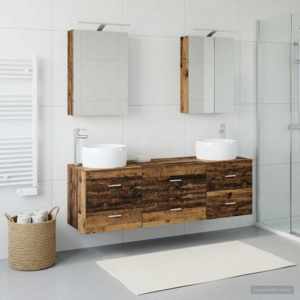 Badkamermeubelset 5 pcs Oud hout Bewerkt hout en glas is nu te koop bij PeponiXL, paradijselijk wonen!