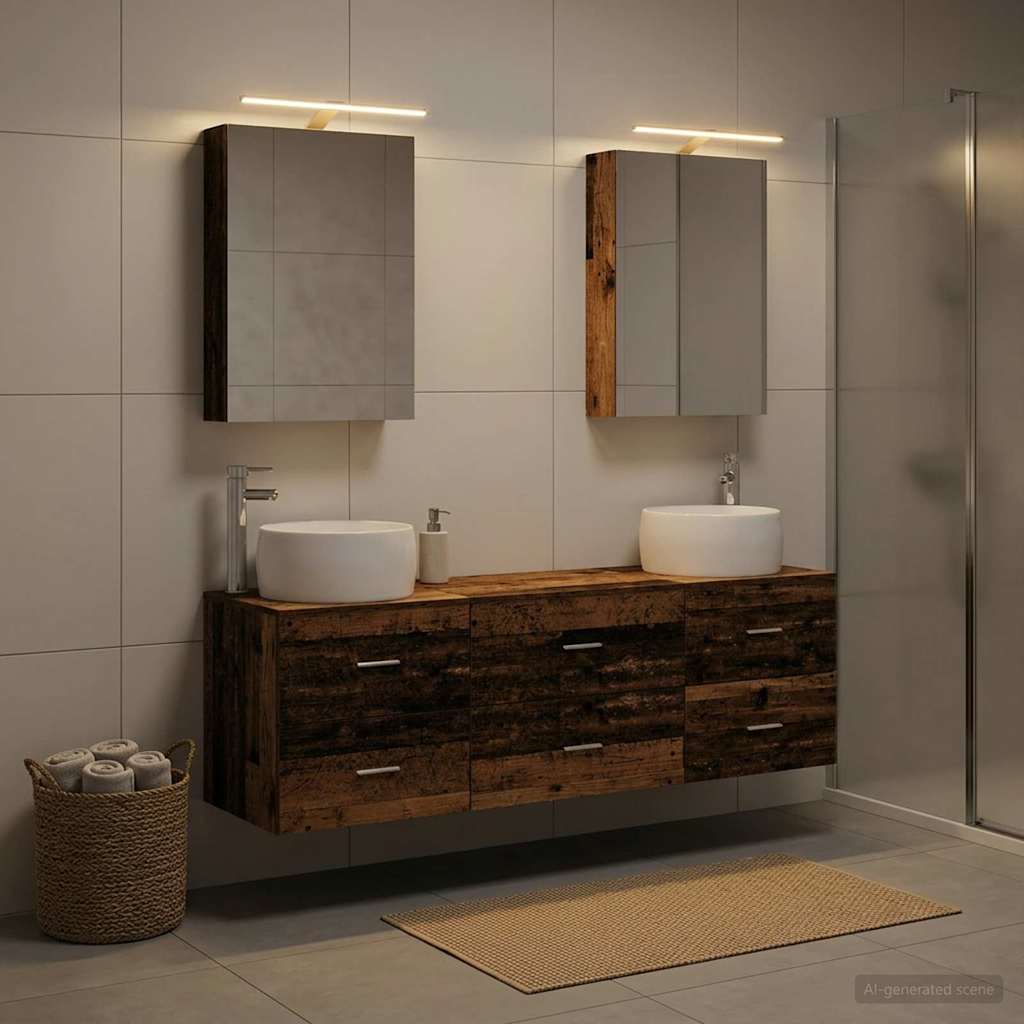 Badkamermeubelset 5 pcs Oud hout Bewerkt hout en glas is nu te koop bij PeponiXL, paradijselijk wonen!