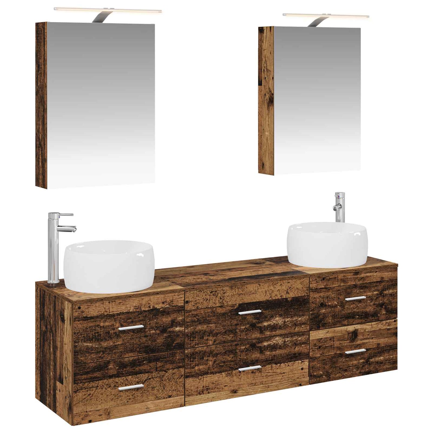 Badkamermeubelset 5 pcs Oud hout Bewerkt hout en glas is nu te koop bij PeponiXL, paradijselijk wonen!