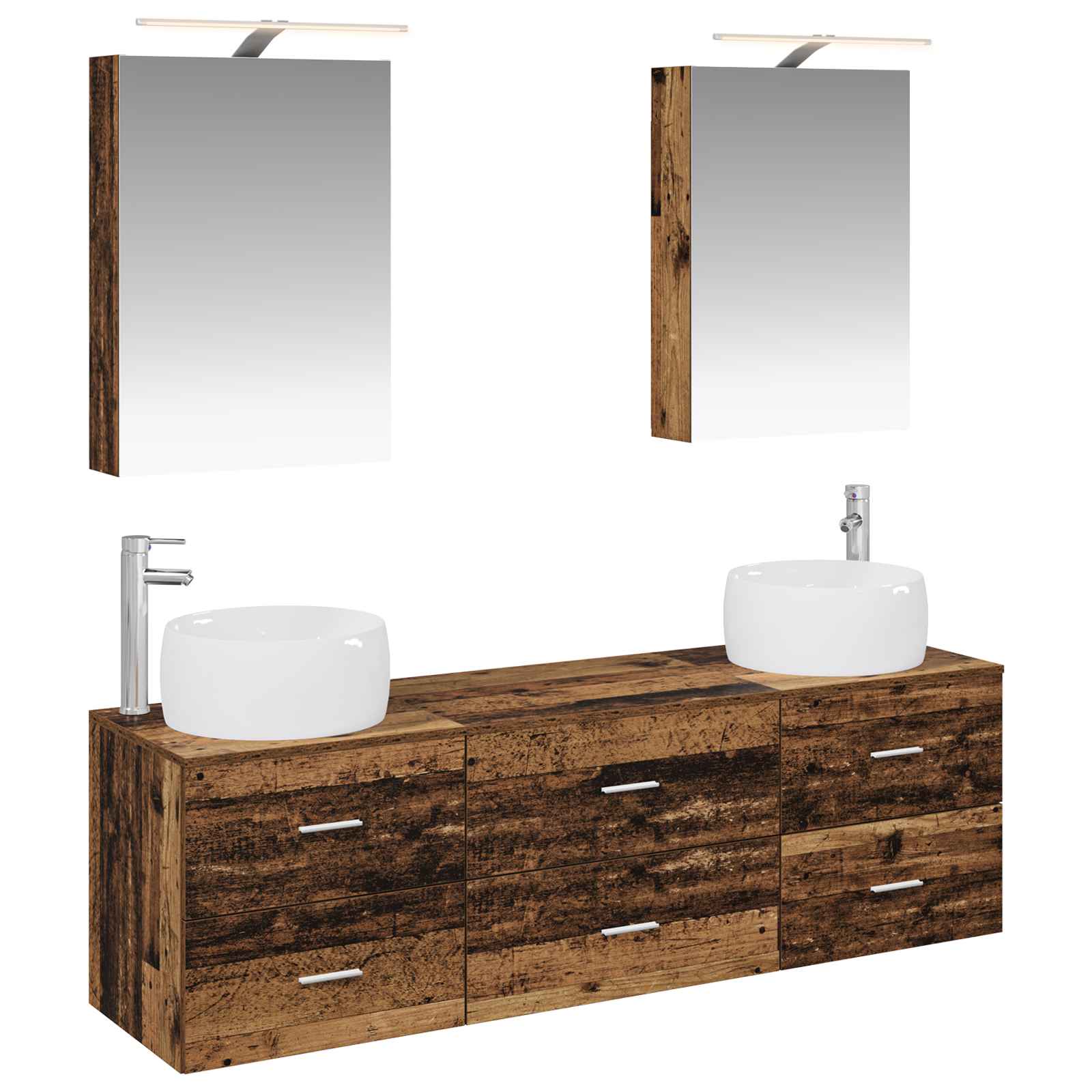 Badkamermeubelset 5 pcs Oud hout Bewerkt hout en glas is nu te koop bij PeponiXL, paradijselijk wonen!