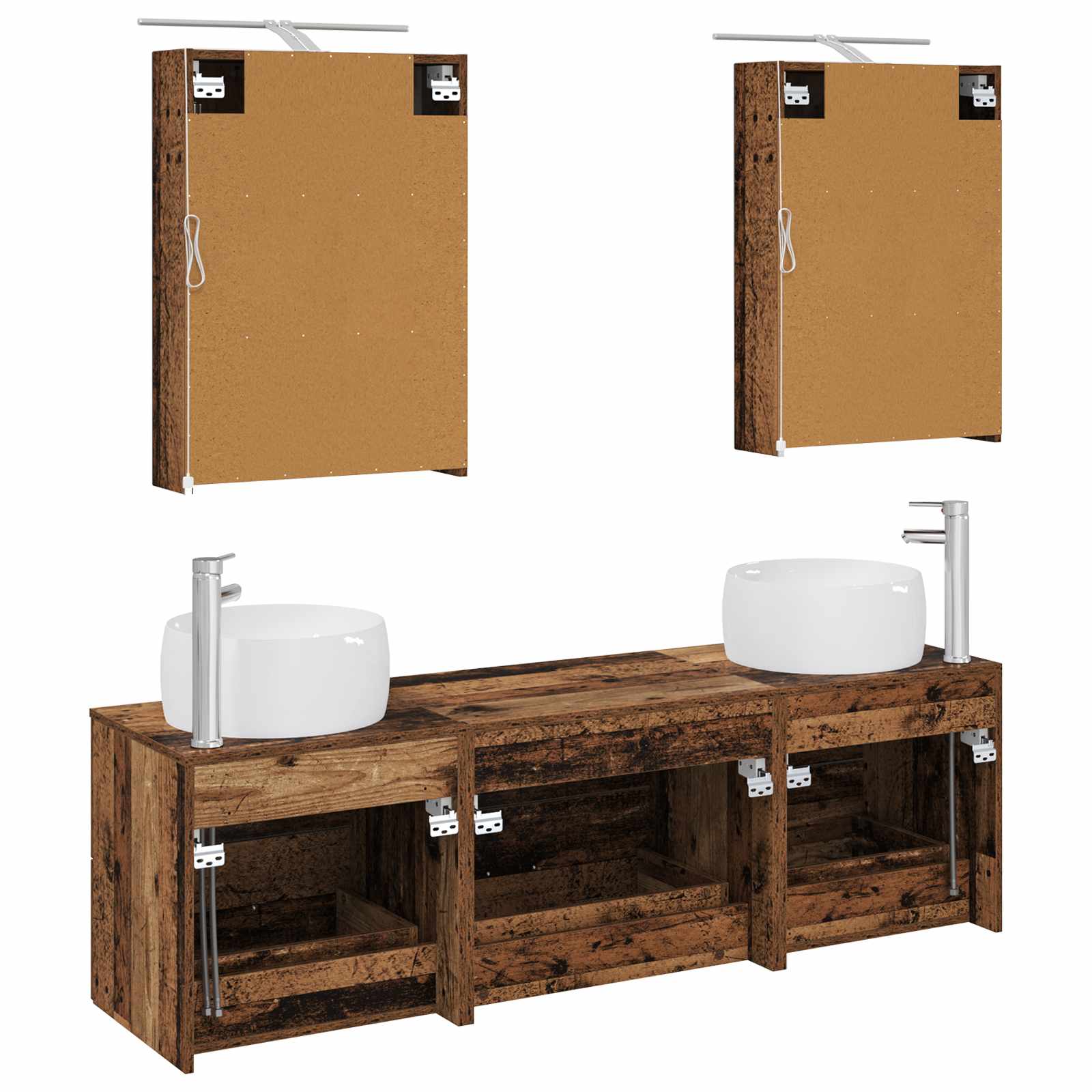 Badkamermeubelset 5 pcs Oud hout Bewerkt hout en glas is nu te koop bij PeponiXL, paradijselijk wonen!