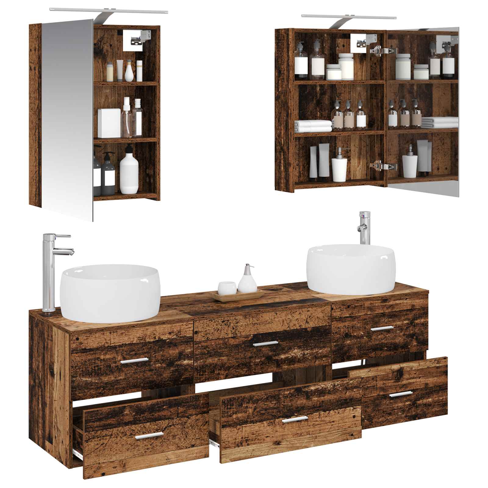 Badkamermeubelset 5 pcs Oud hout Bewerkt hout en glas is nu te koop bij PeponiXL, paradijselijk wonen!