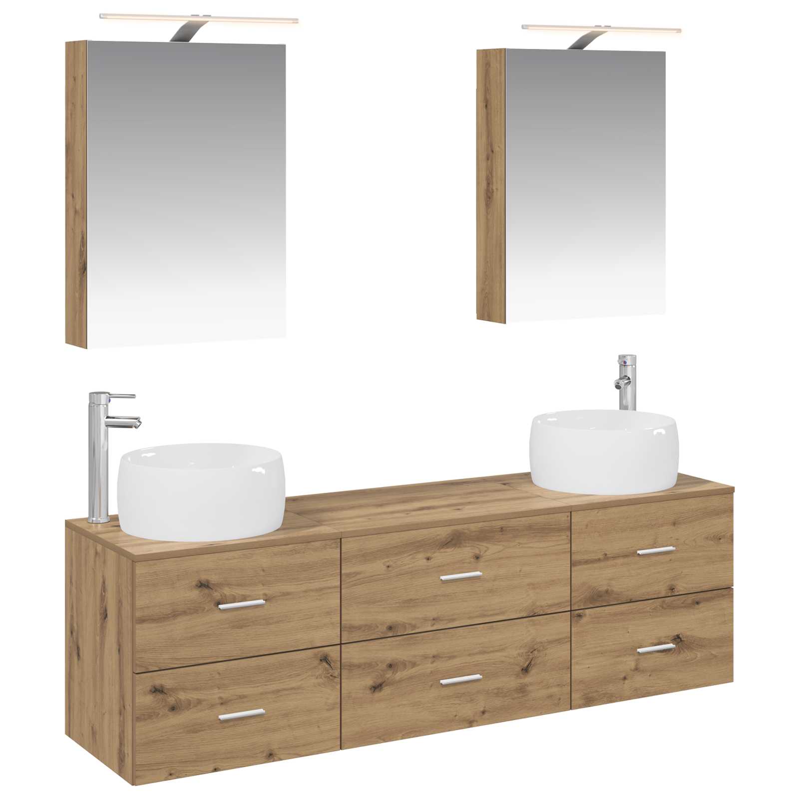 Badkamermeubelset 5 pcs Artisanaal eiken Bewerkt hout en glas is nu te koop bij PeponiXL, paradijselijk wonen!
