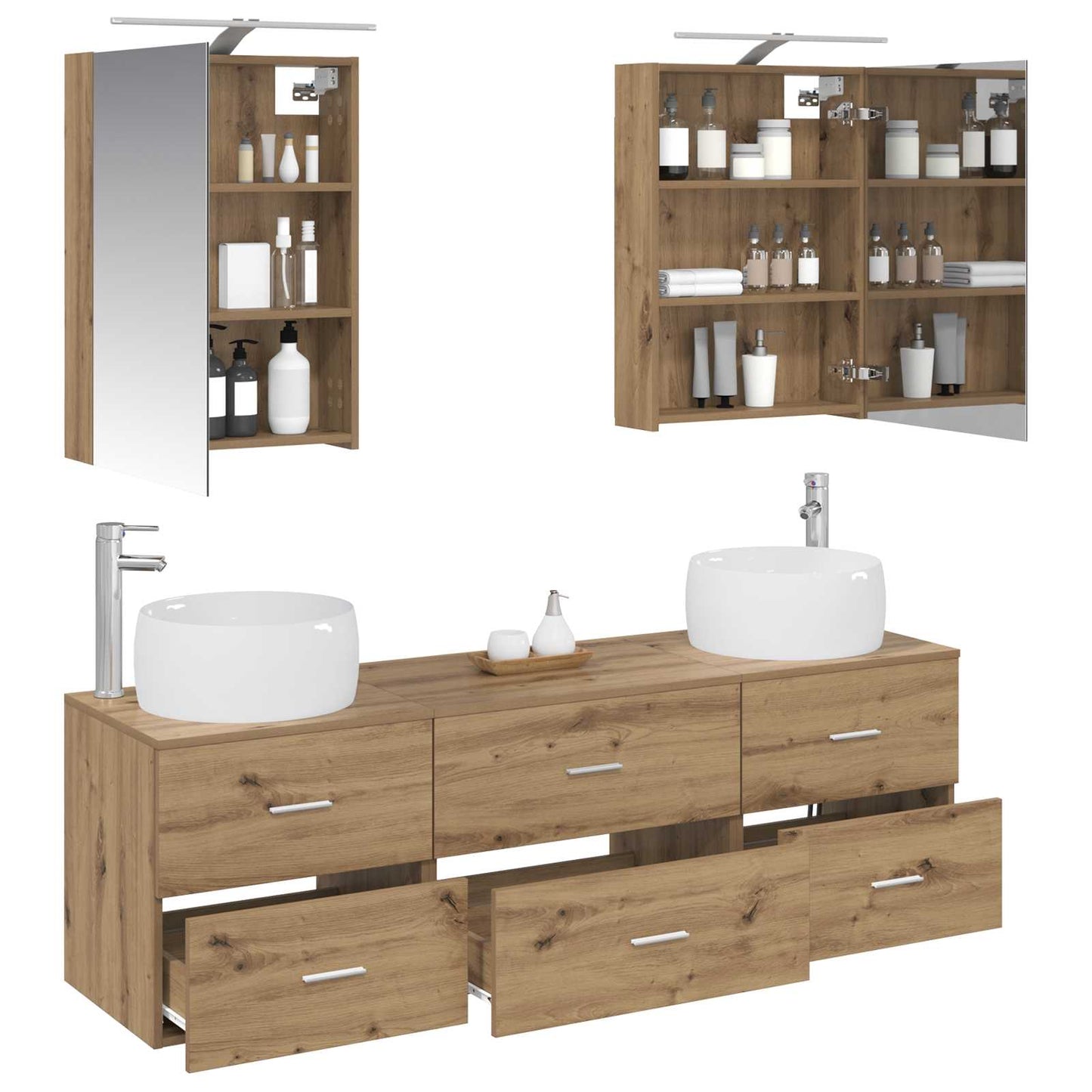 Badkamermeubelset 5 pcs Artisanaal eiken Bewerkt hout en glas is nu te koop bij PeponiXL, paradijselijk wonen!