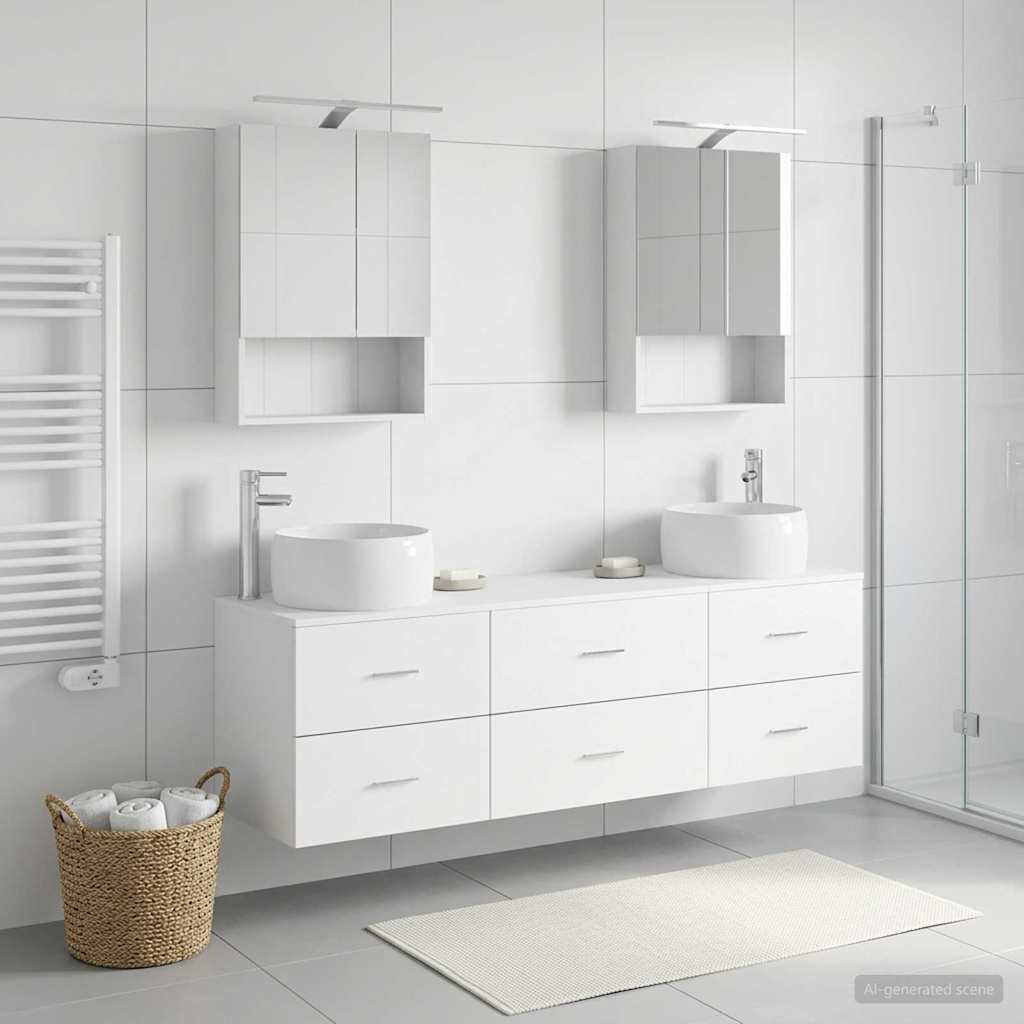 Badkamermeubelset 5 pcs Wit Bewerkt hout en glas is nu te koop bij PeponiXL, paradijselijk wonen!
