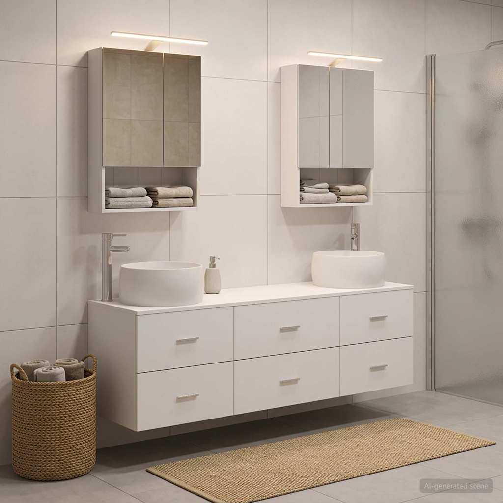 Badkamermeubelset 5 pcs Wit Bewerkt hout en glas is nu te koop bij PeponiXL, paradijselijk wonen!