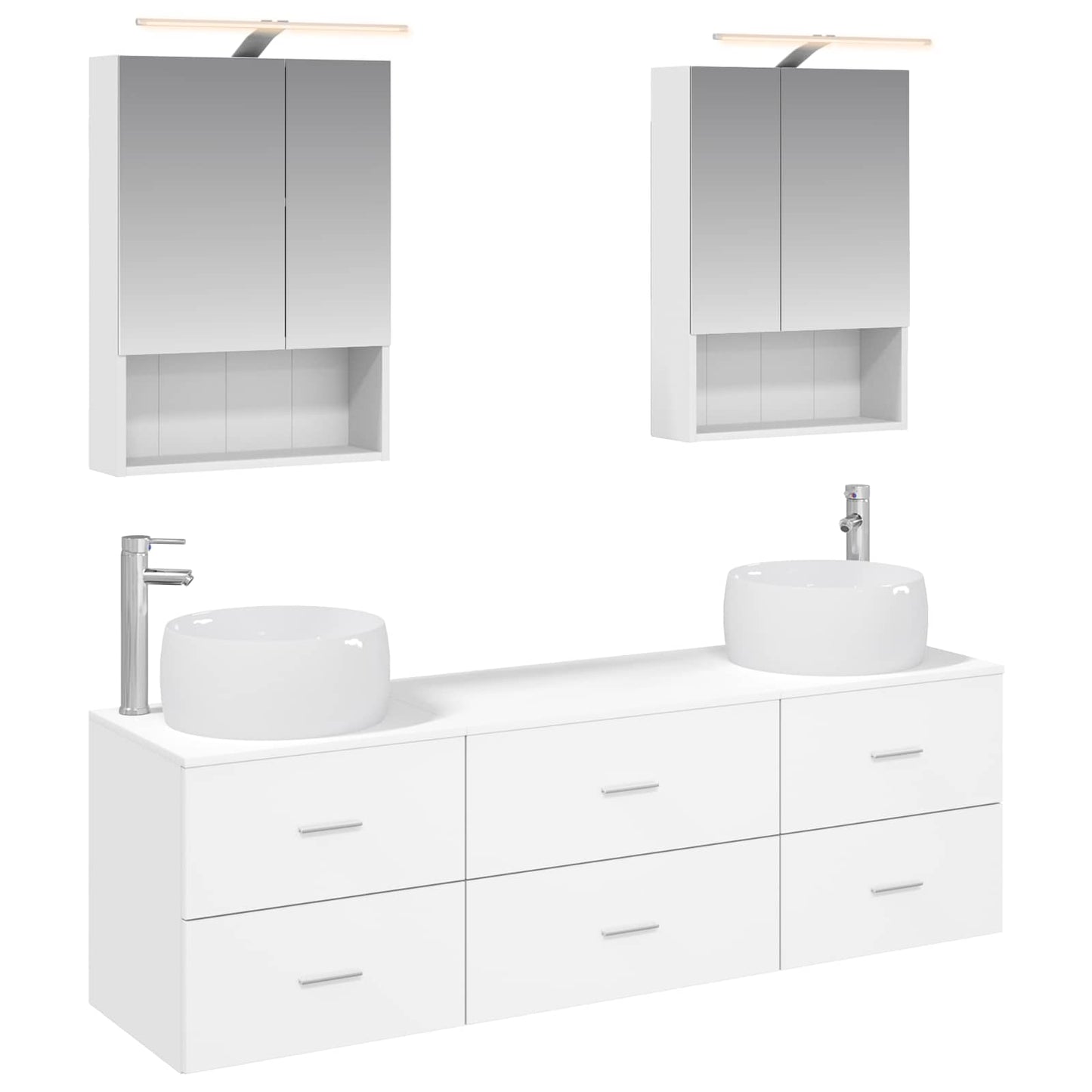 Badkamermeubelset 5 pcs Wit Bewerkt hout en glas is nu te koop bij PeponiXL, paradijselijk wonen!
