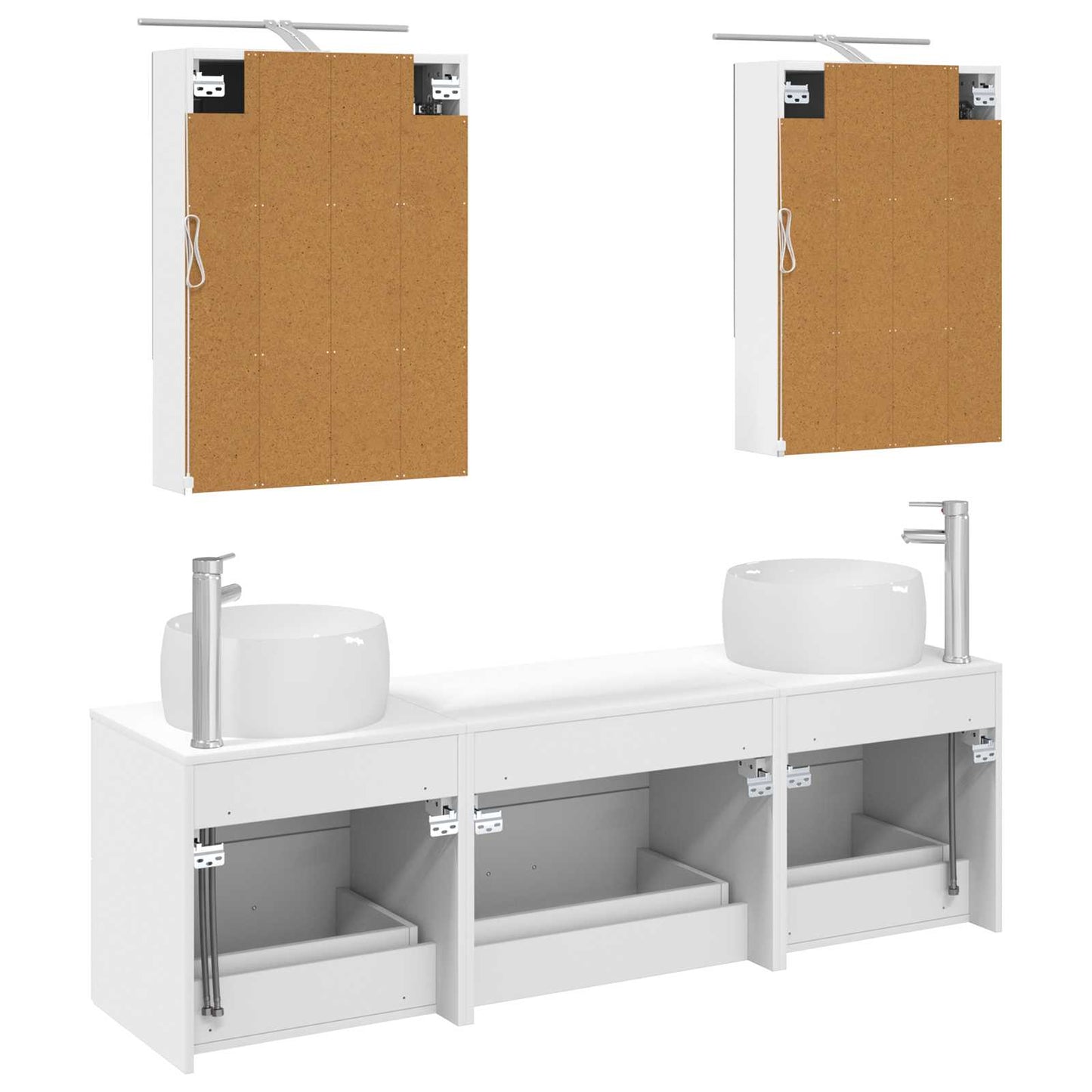 Badkamermeubelset 5 pcs Wit Bewerkt hout en glas is nu te koop bij PeponiXL, paradijselijk wonen!