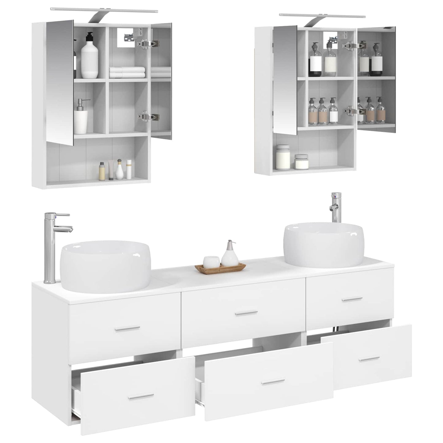 Badkamermeubelset 5 pcs Wit Bewerkt hout en glas is nu te koop bij PeponiXL, paradijselijk wonen!