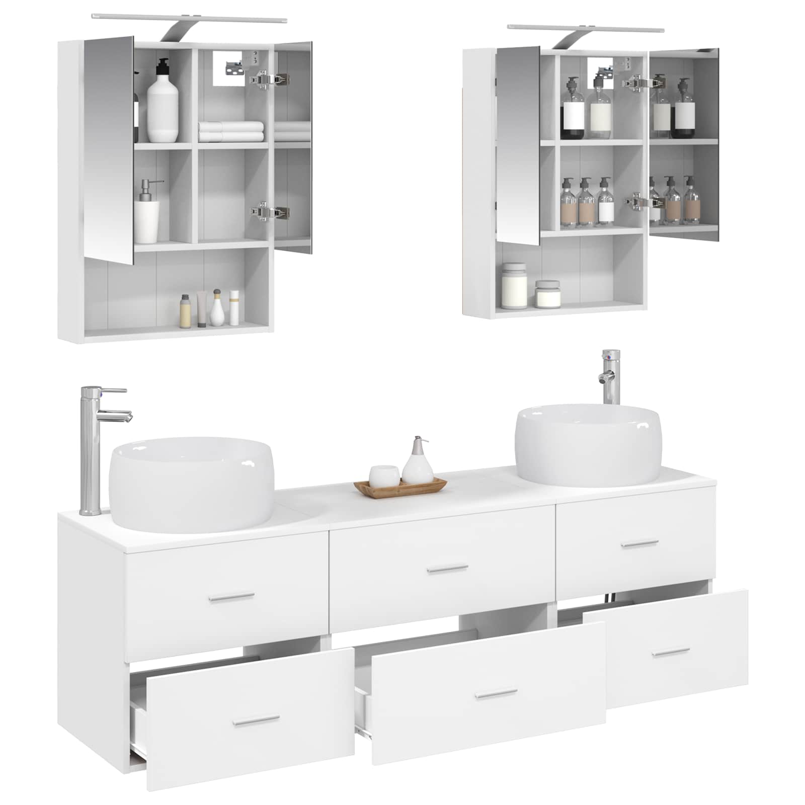 Badkamermeubelset 5 pcs Wit Bewerkt hout en glas is nu te koop bij PeponiXL, paradijselijk wonen!