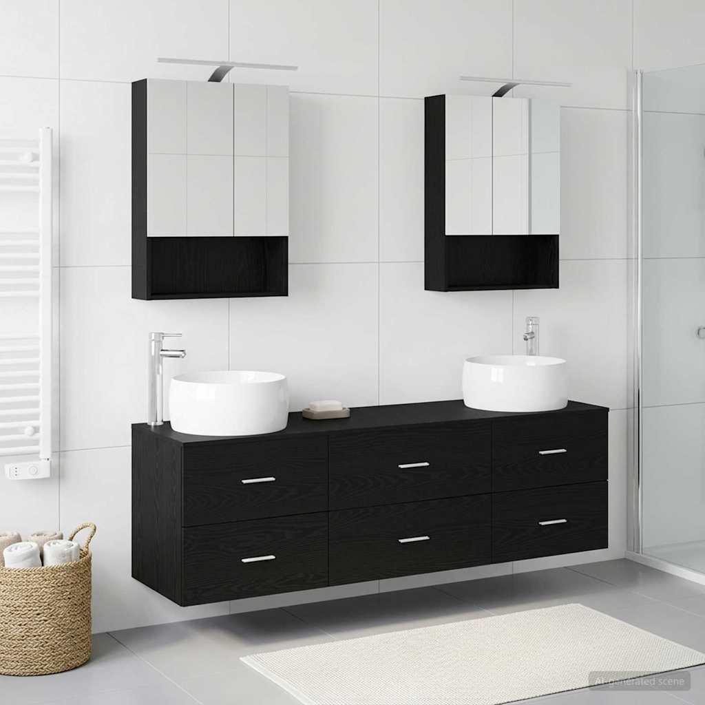 Badkamermeubelset 5 pcs Zwart eiken Bewerkt hout en glas is nu te koop bij PeponiXL, paradijselijk wonen!
