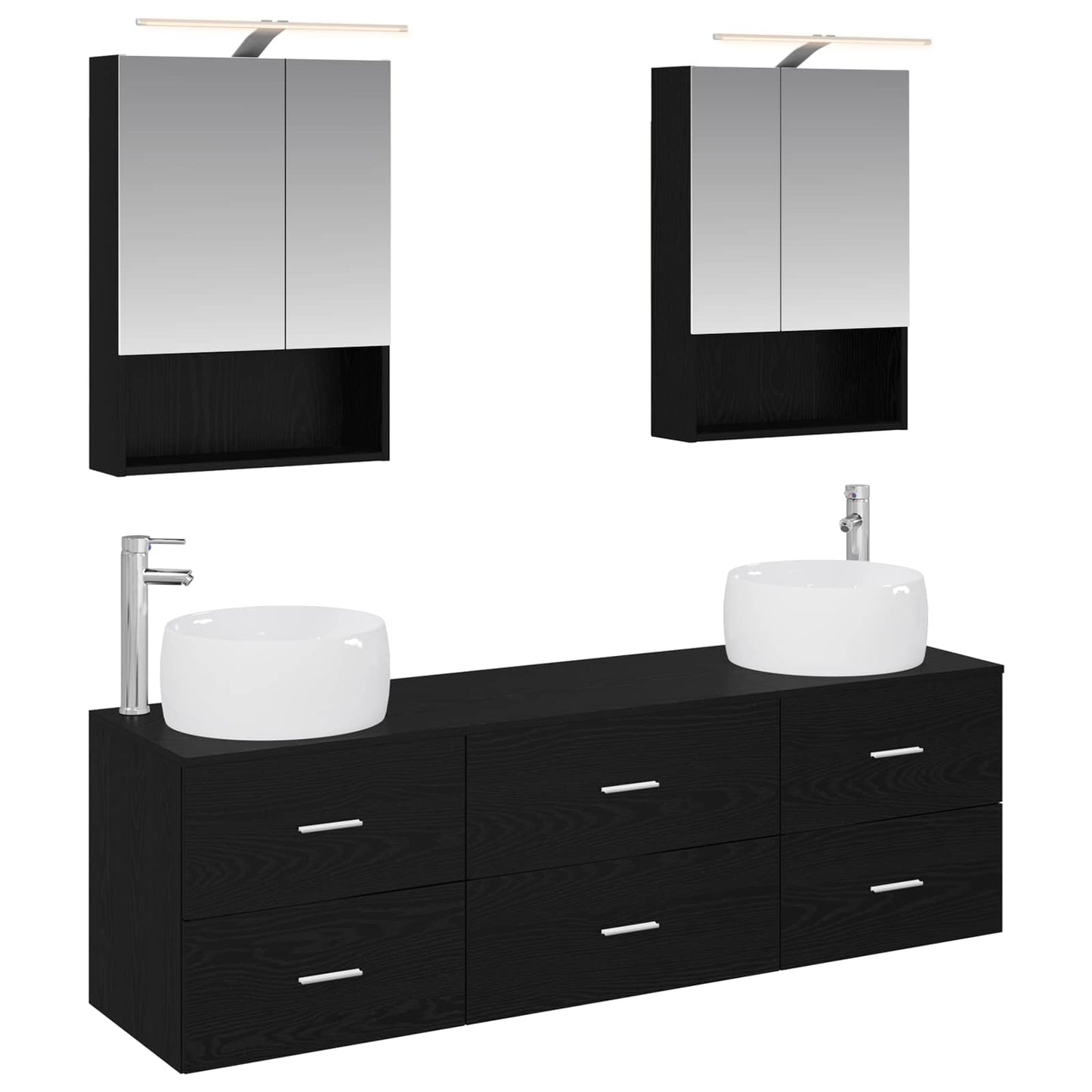 Badkamermeubelset 5 pcs Zwart eiken Bewerkt hout en glas is nu te koop bij PeponiXL, paradijselijk wonen!
