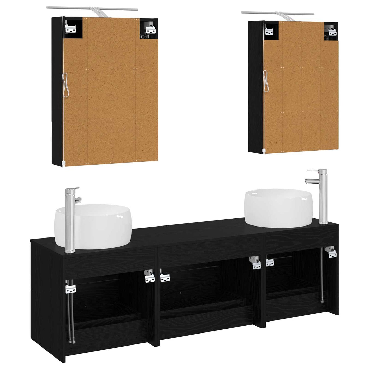 Badkamermeubelset 5 pcs Zwart eiken Bewerkt hout en glas is nu te koop bij PeponiXL, paradijselijk wonen!