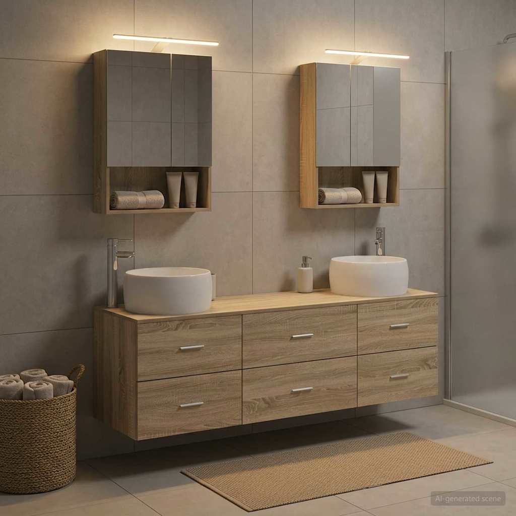 Badkamermeubelset 5 pcs Sonoma Eiken Bewerkt hout en glas is nu te koop bij PeponiXL, paradijselijk wonen!