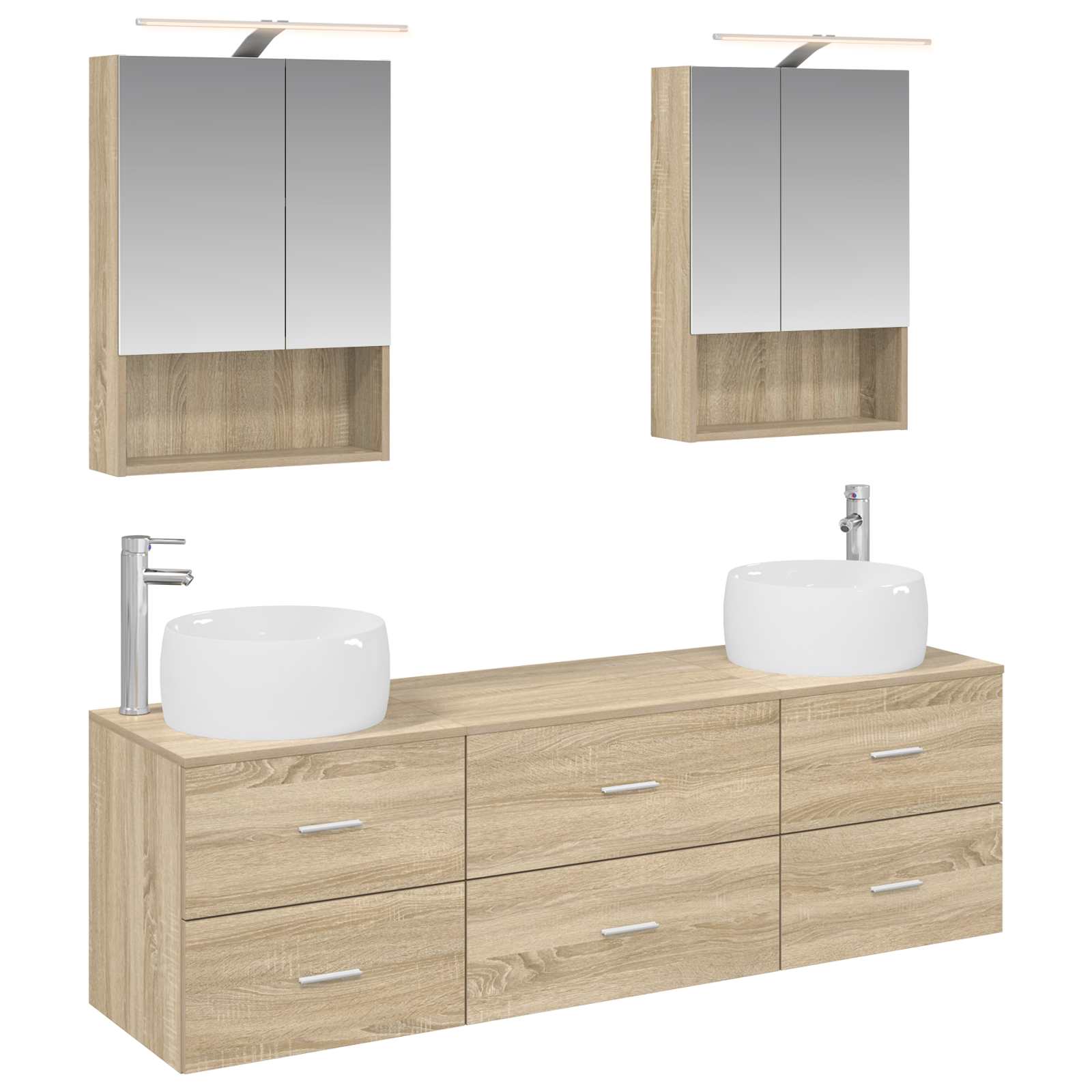 Badkamermeubelset 5 pcs Sonoma Eiken Bewerkt hout en glas is nu te koop bij PeponiXL, paradijselijk wonen!