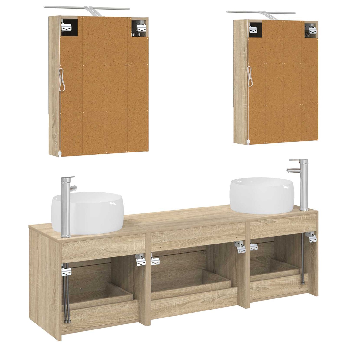 Badkamermeubelset 5 pcs Sonoma Eiken Bewerkt hout en glas is nu te koop bij PeponiXL, paradijselijk wonen!